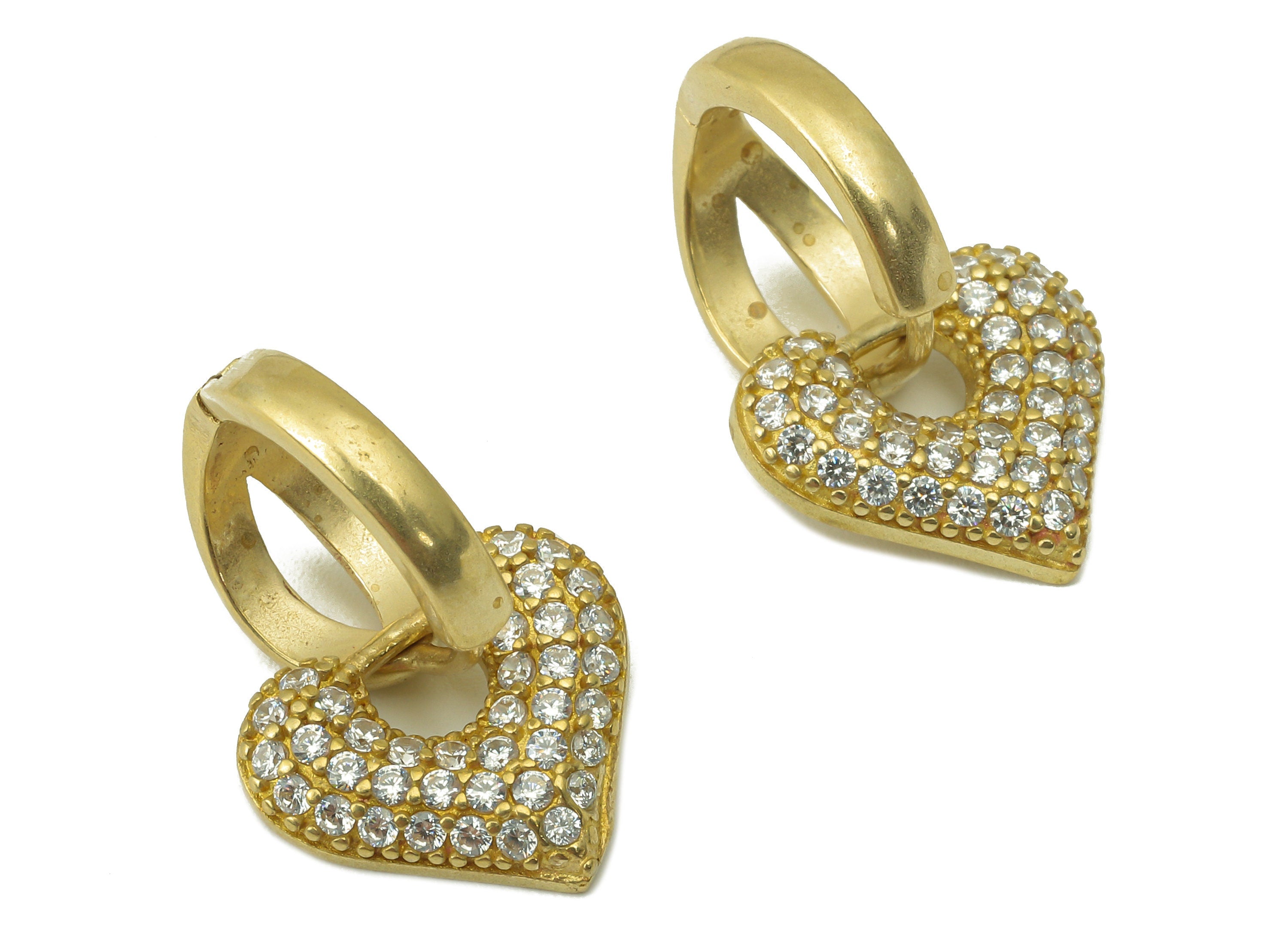Raw Brass Heart Clasp Hoop Earring - Brass Cubic Zirconia Huggie Hoop Earring - CZ Clasp Earring-Jewelry Making -24.85x15.27x2.04mm- PP8267 - DOMEDBAZAAR