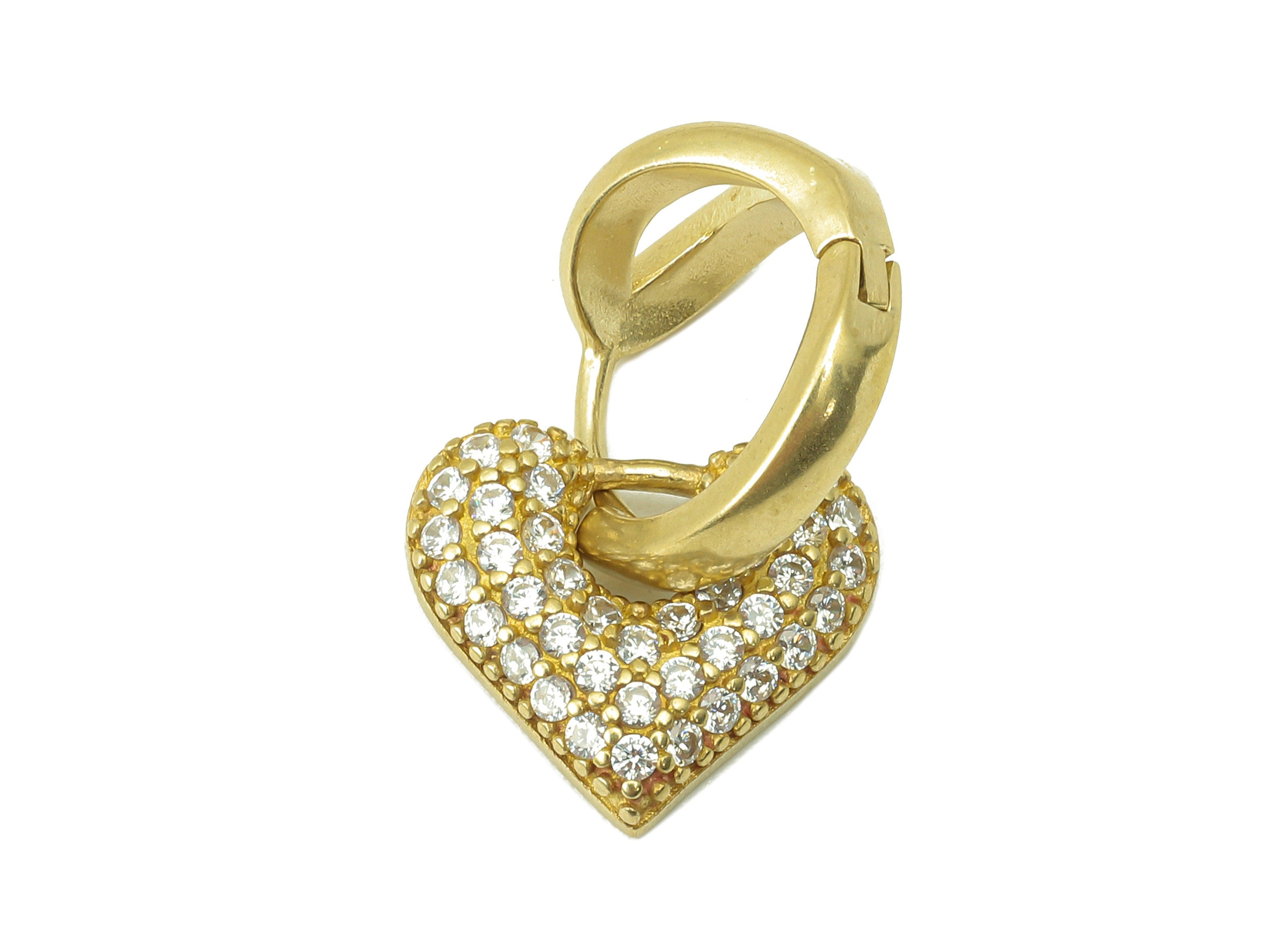 Raw Brass Heart Clasp Hoop Earring - Brass Cubic Zirconia Huggie Hoop Earring - CZ Clasp Earring-Jewelry Making -24.85x15.27x2.04mm- PP8267 - DOMEDBAZAAR