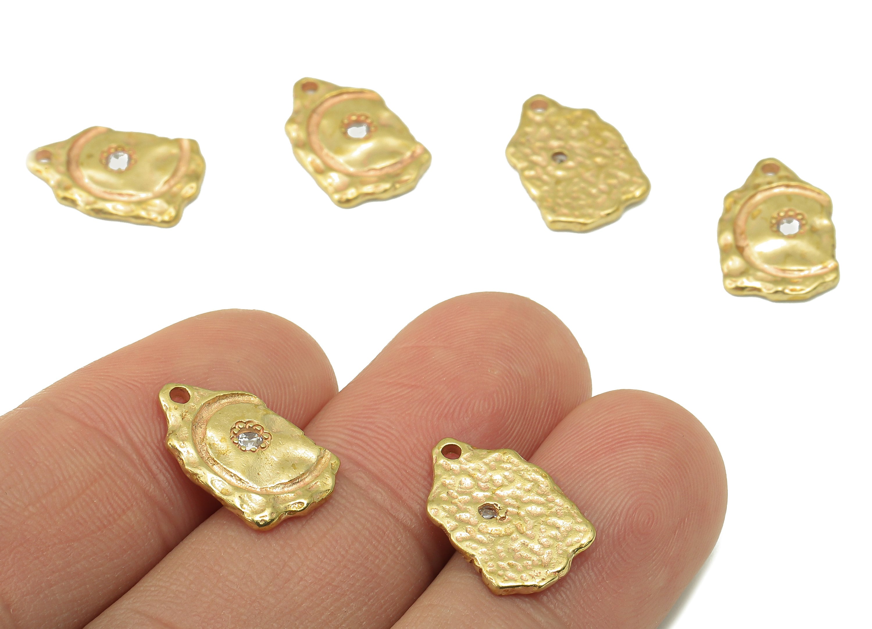 Raw Brass Textured Charms-Raw Brass Textured  Earring And Zircon Pendant-Brass Textured Necklace-Jewelry Supplies-16.58x10.33x1.44mm- PP8378 - DOMEDBAZAAR