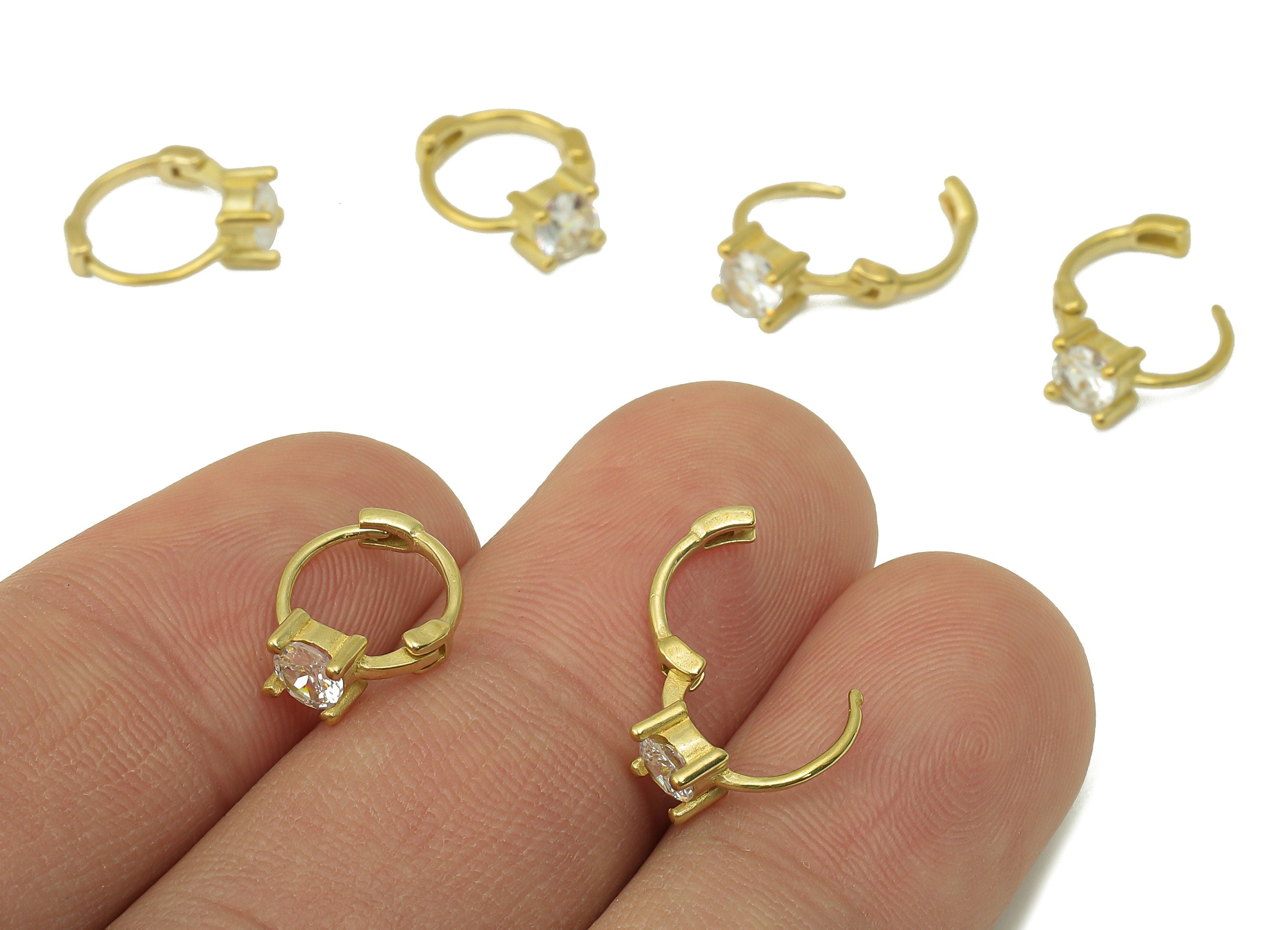 Raw Brass Ring Hoop Earring Clasp - Huggie Hoop Earring -Zirconia Solitaire Clasp Hoop Earring-Jewelry Making -12.35x 9.69x 1.08mm- PP8271 - DOMEDBAZAAR