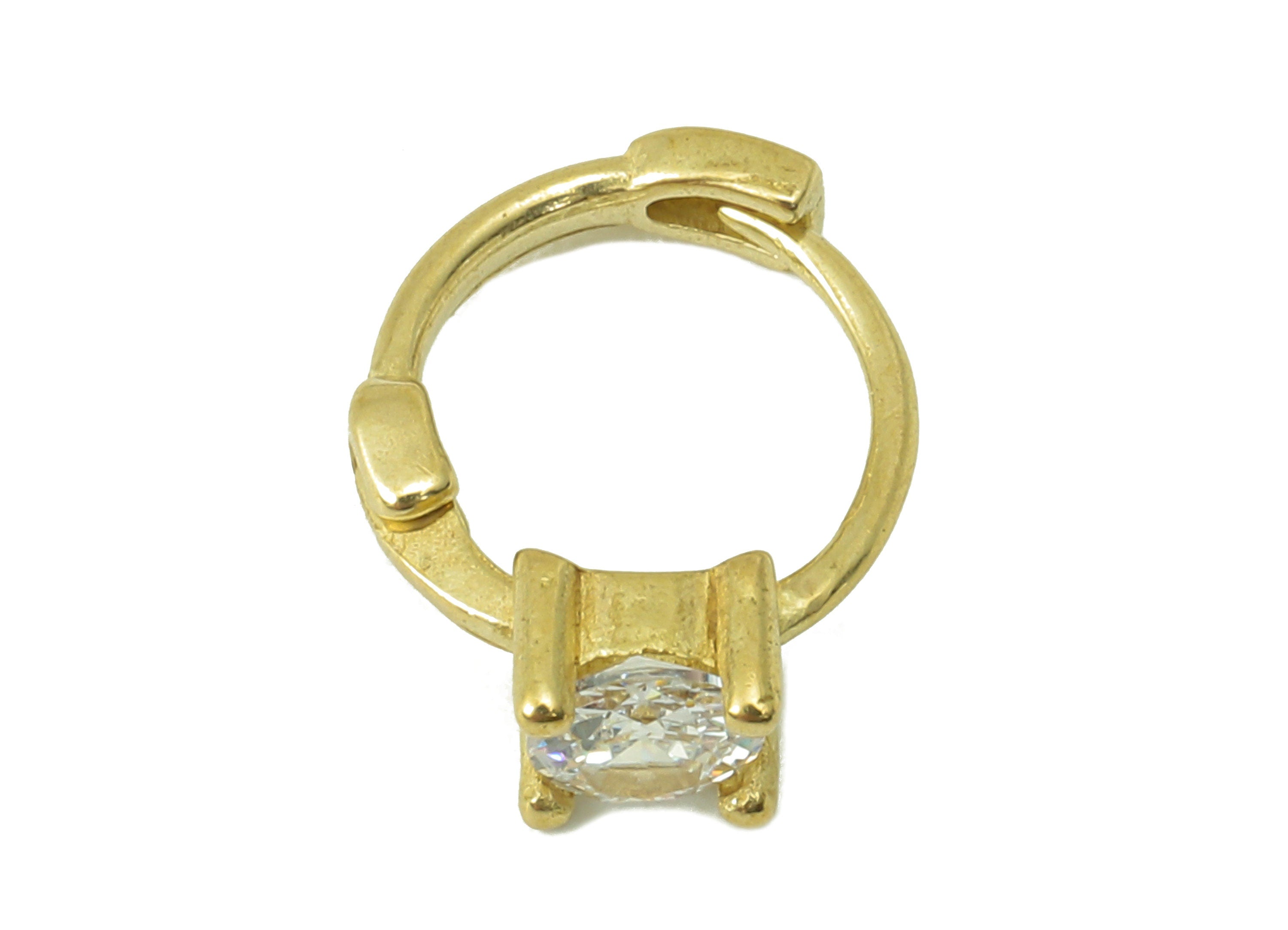 Raw Brass Ring Hoop Earring Clasp - Huggie Hoop Earring -Zirconia Solitaire Clasp Hoop Earring-Jewelry Making -12.35x 9.69x 1.08mm- PP8271 - DOMEDBAZAAR