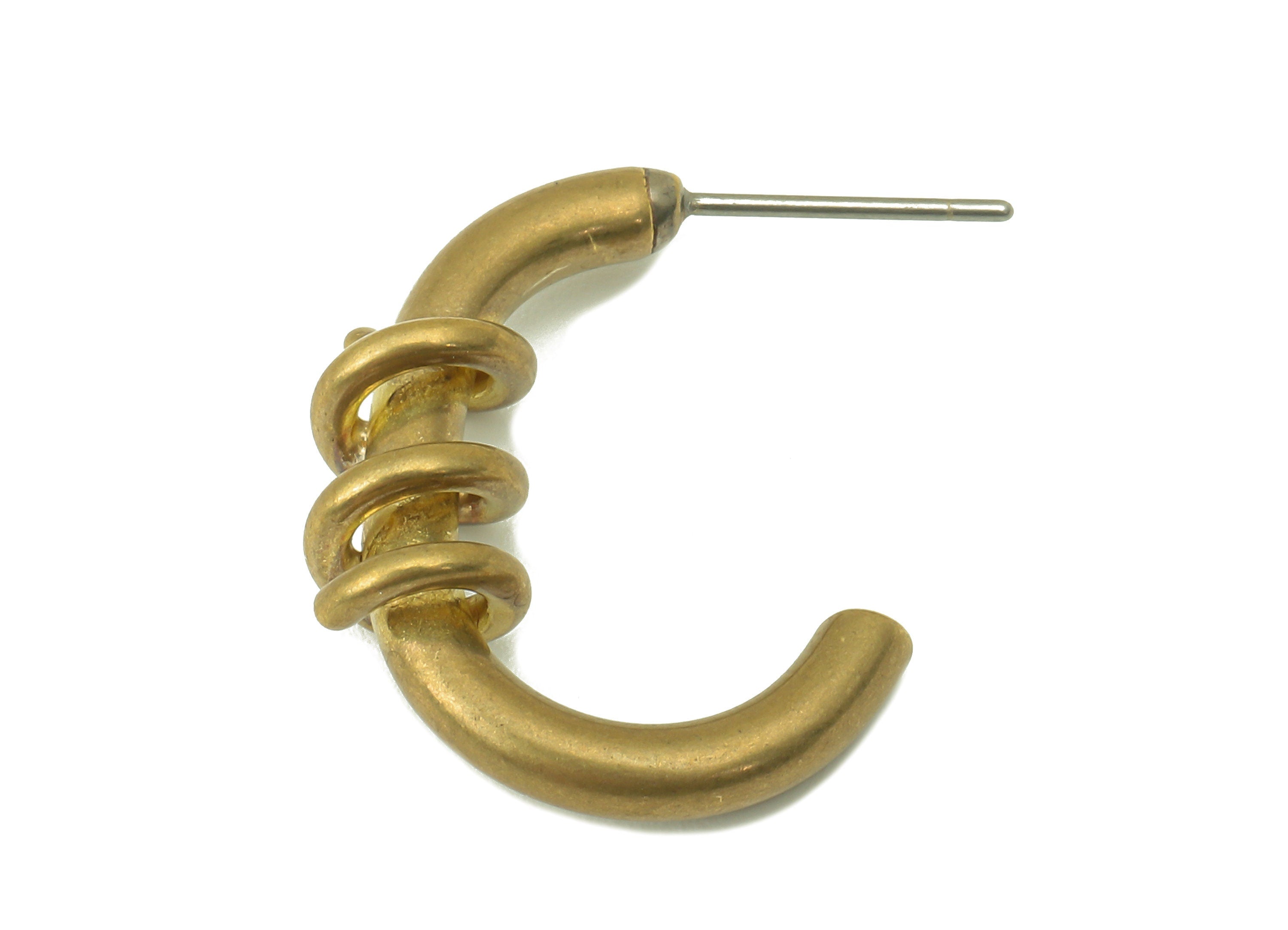 Raw Brass Winding C Hoop Stud Earring - Brass Spiral Wire Earring - Open Hoop Earring Post - Jewelry Making -22.57x 23.9x 2.92mm- PP8272 - DOMEDBAZAAR