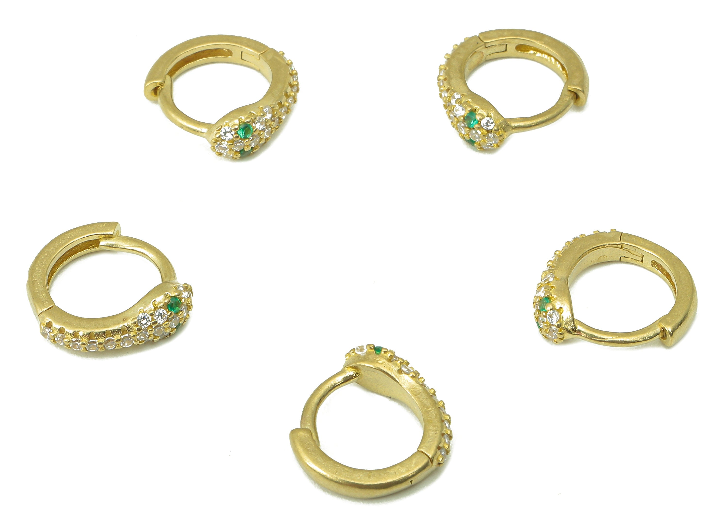 Raw Brass Round Snake Hoop Earring Huggie - Dainty Snake Circle Huggies with Open Ring - Zircon Hoop Earrings -11.2x 10.45x 2.33mm- PP8275 - DOMEDBAZAAR