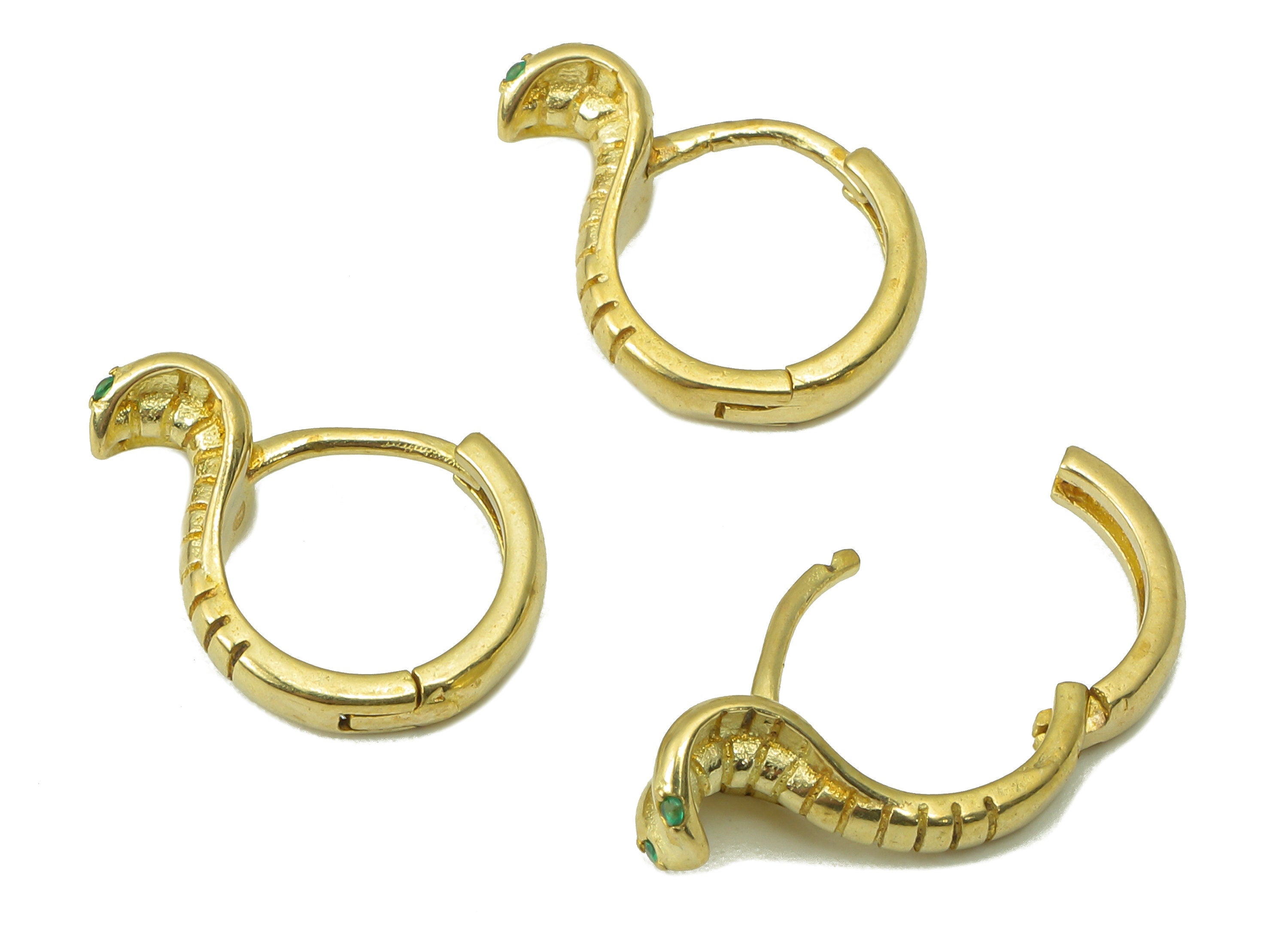Raw Brass Round Snake Hoop Cobra Huggie - Dainty Snake Circle Huggies with Open Ring - Zircon Hoop Earrings -15.64x 13.83x 1.74mm- PP8279 - DOMEDBAZAAR