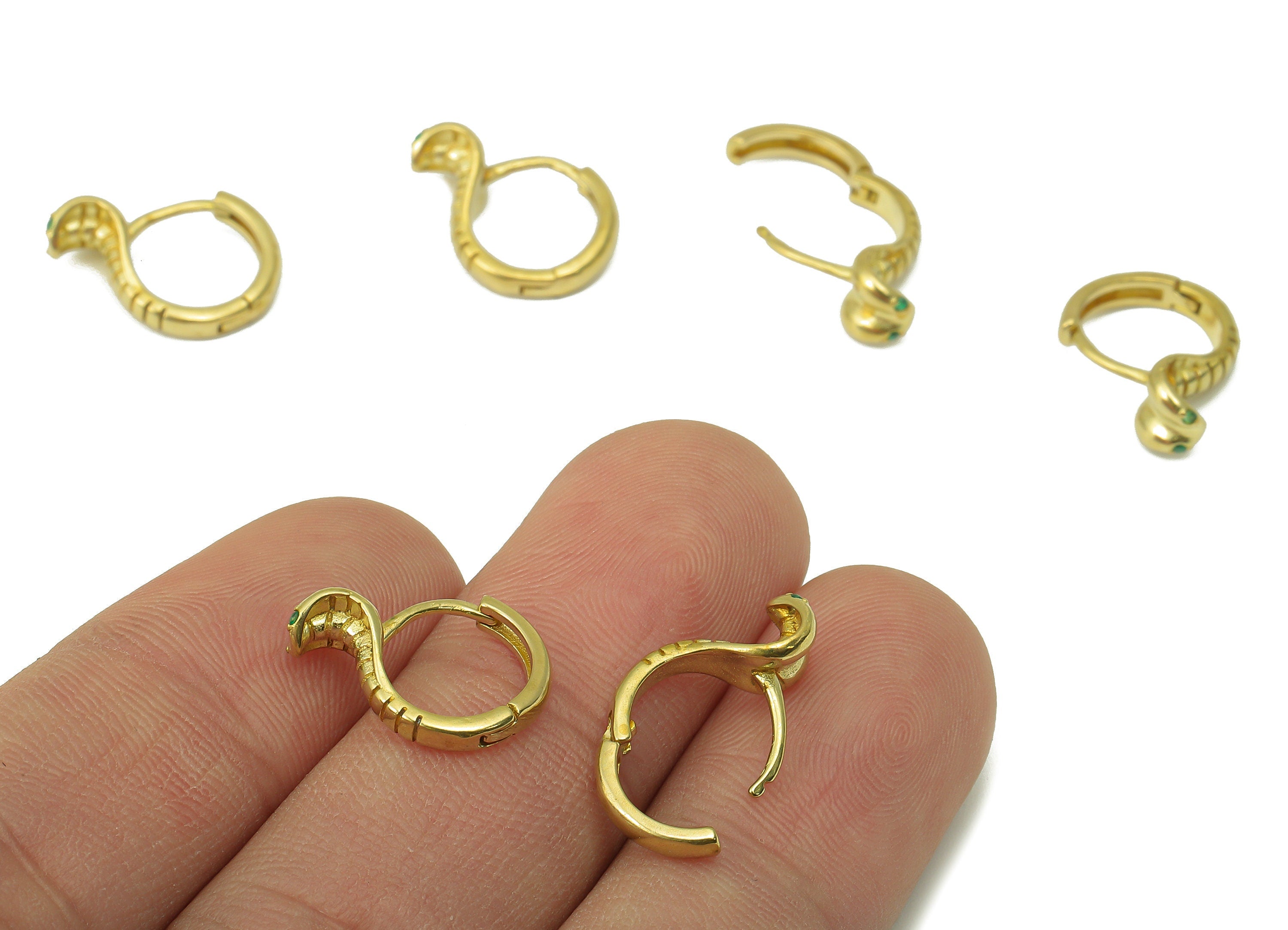 Raw Brass Round Snake Hoop Cobra Huggie - Dainty Snake Circle Huggies with Open Ring - Zircon Hoop Earrings -15.64x 13.83x 1.74mm- PP8279 - DOMEDBAZAAR
