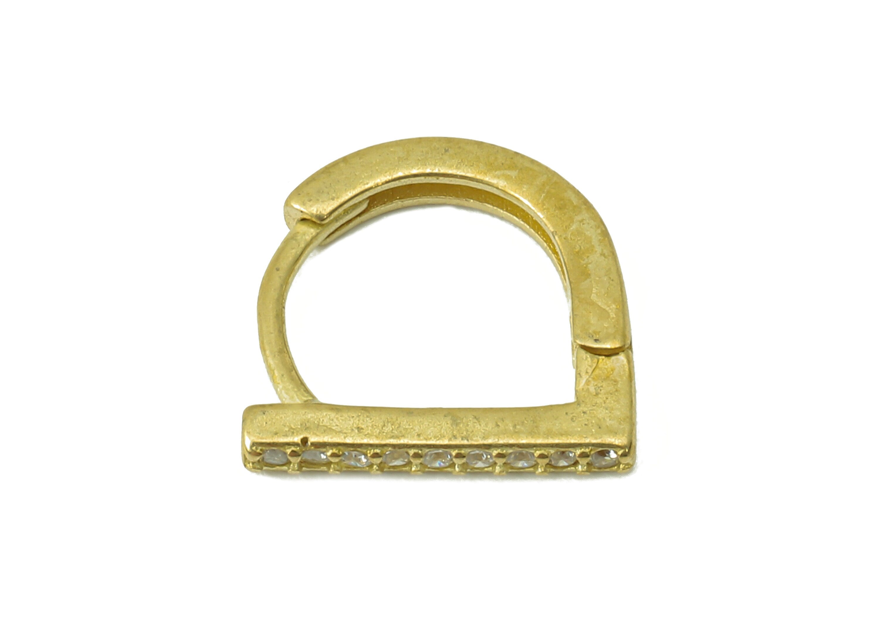Raw Brass D Huggie Hoop Earring - Brass Hoop Earring Clasp - Dainty Clasp Hoop Earring-Zirconia Geometric Huggie -11.97x12.03x1.78mm- PP8282 - DOMEDBAZAAR