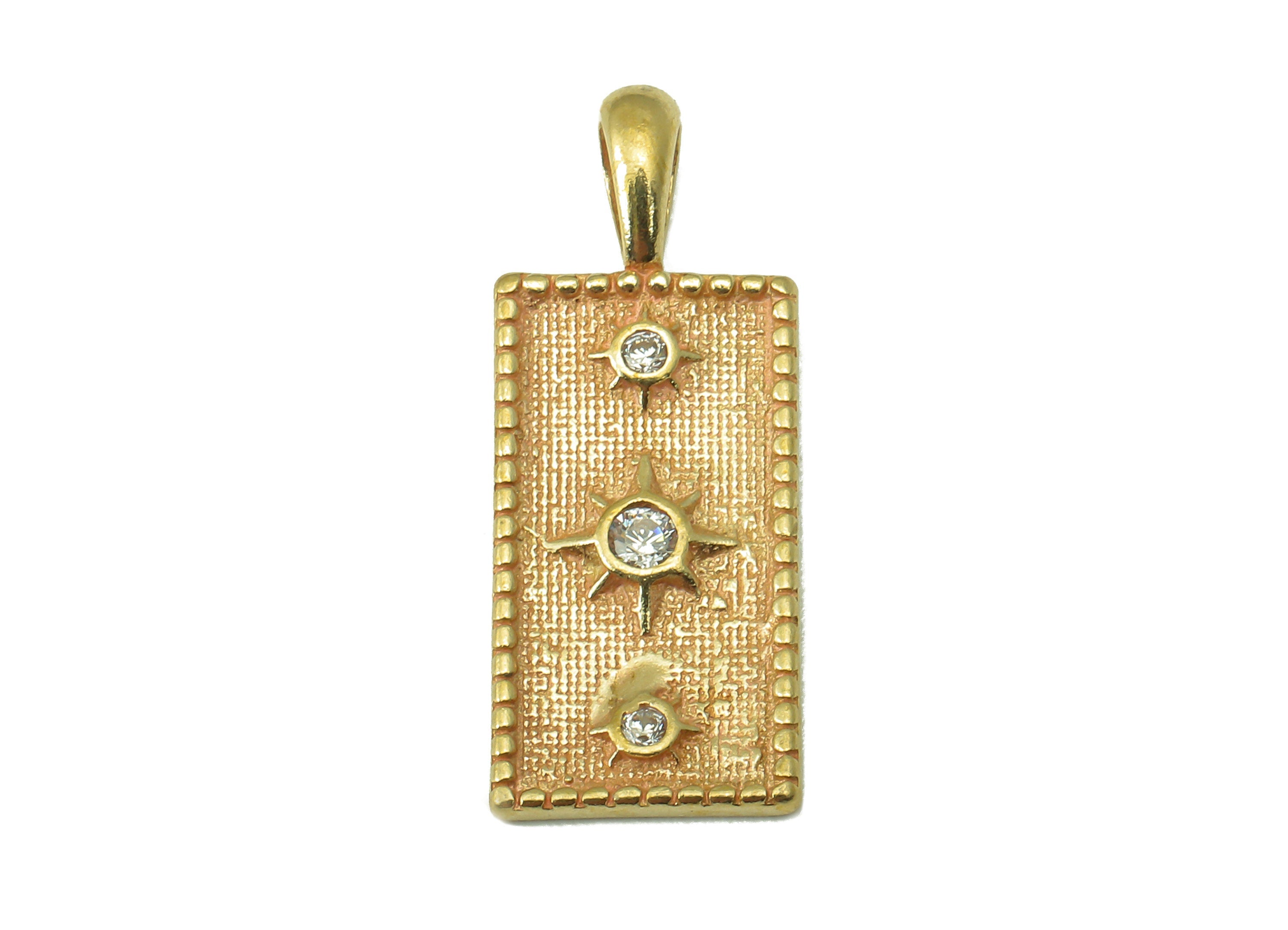 Raw Brass Zircon Awn Star Rectangular Pendant - Rectangular Necklace Connector - Jewelry Making Supplies - 23.82x 9.27x 1.18mm - PP8380 - DOMEDBAZAAR
