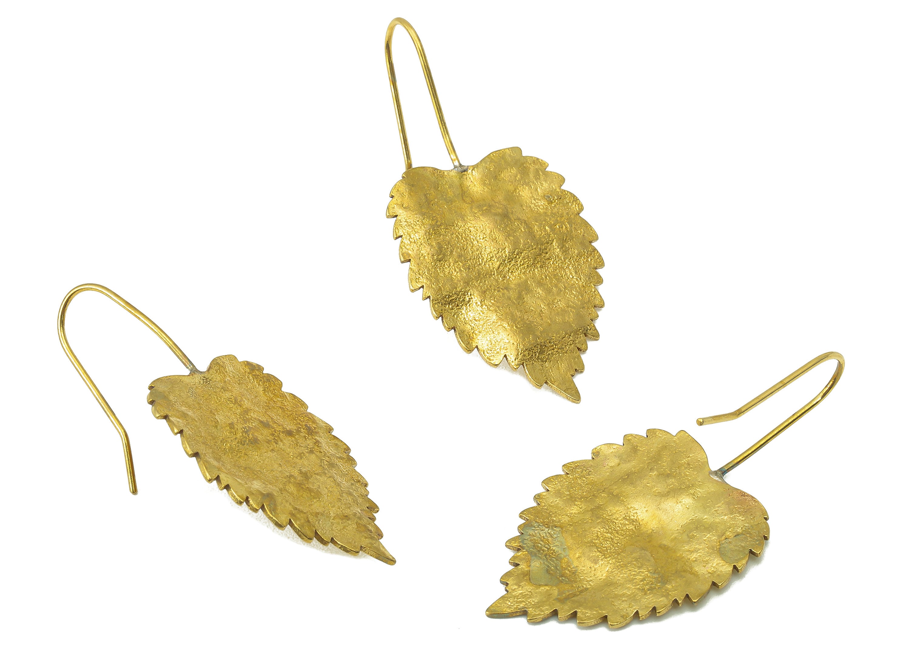 Raw Brass Betula Ear Wires Earring - Brass Leaf Hook Earring -Textured Botanies Earring Hook - 38.14x 19x 1.09mm - PP8287 - DOMEDBAZAAR