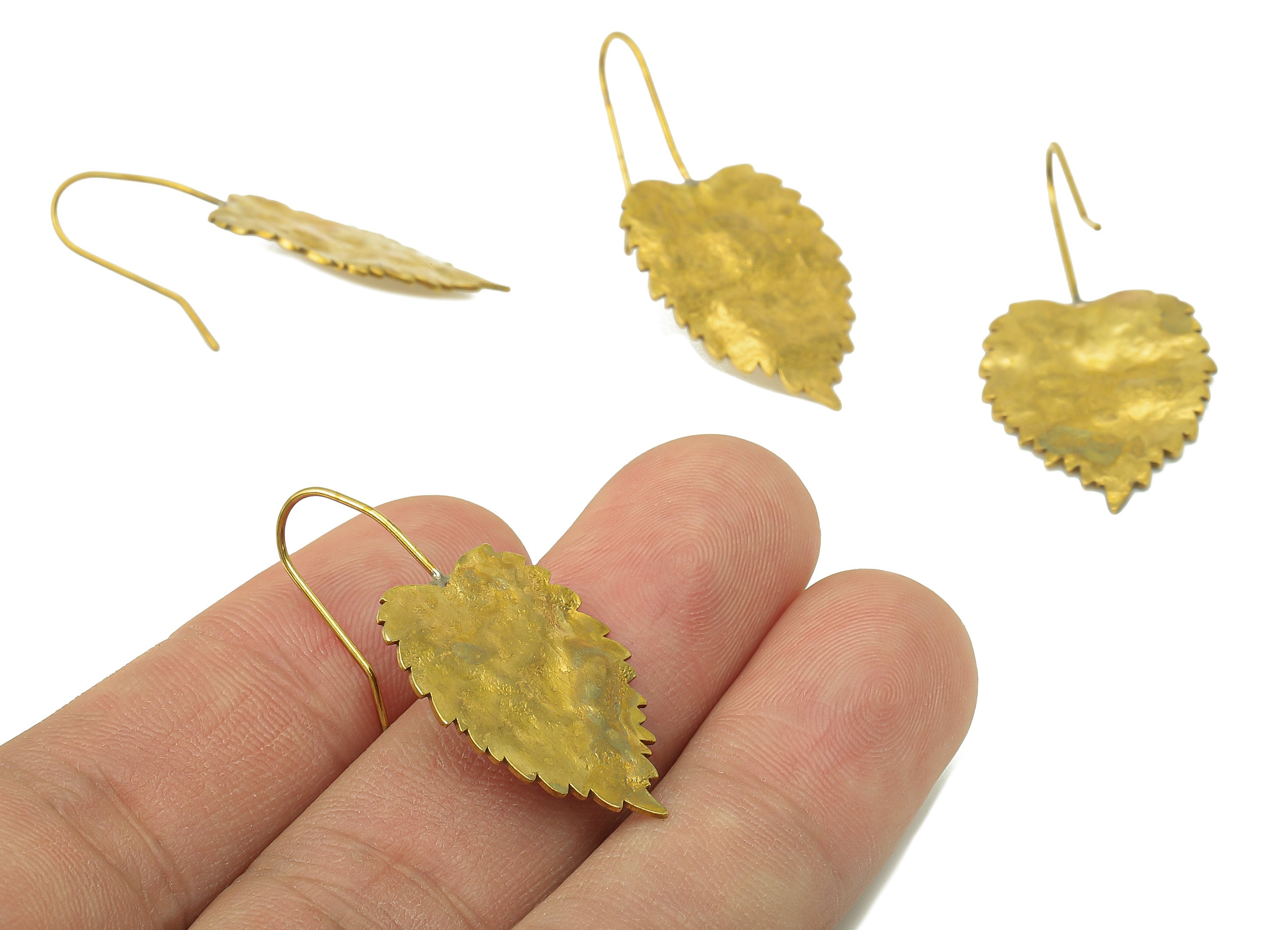 Raw Brass Betula Ear Wires Earring - Brass Leaf Hook Earring -Textured Botanies Earring Hook - 38.14x 19x 1.09mm - PP8287 - DOMEDBAZAAR