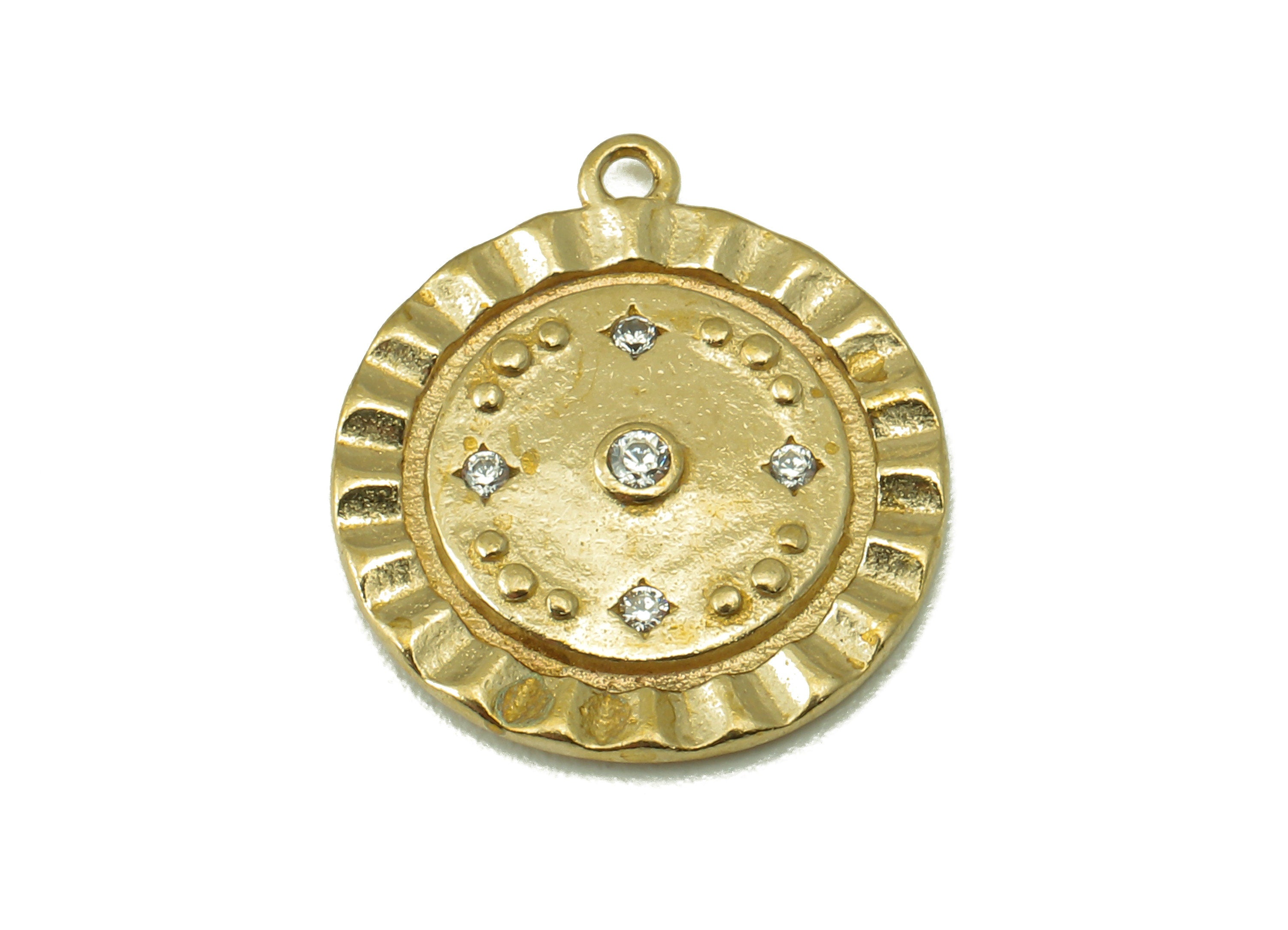 Raw Brass  Round Lace Zircon Pendant - Raw Brass  Lace Pendant Necklace Connector- Jewelry Making Supplies - 16.27x 14.33x 1.9mm- PP8381 - DOMEDBAZAAR
