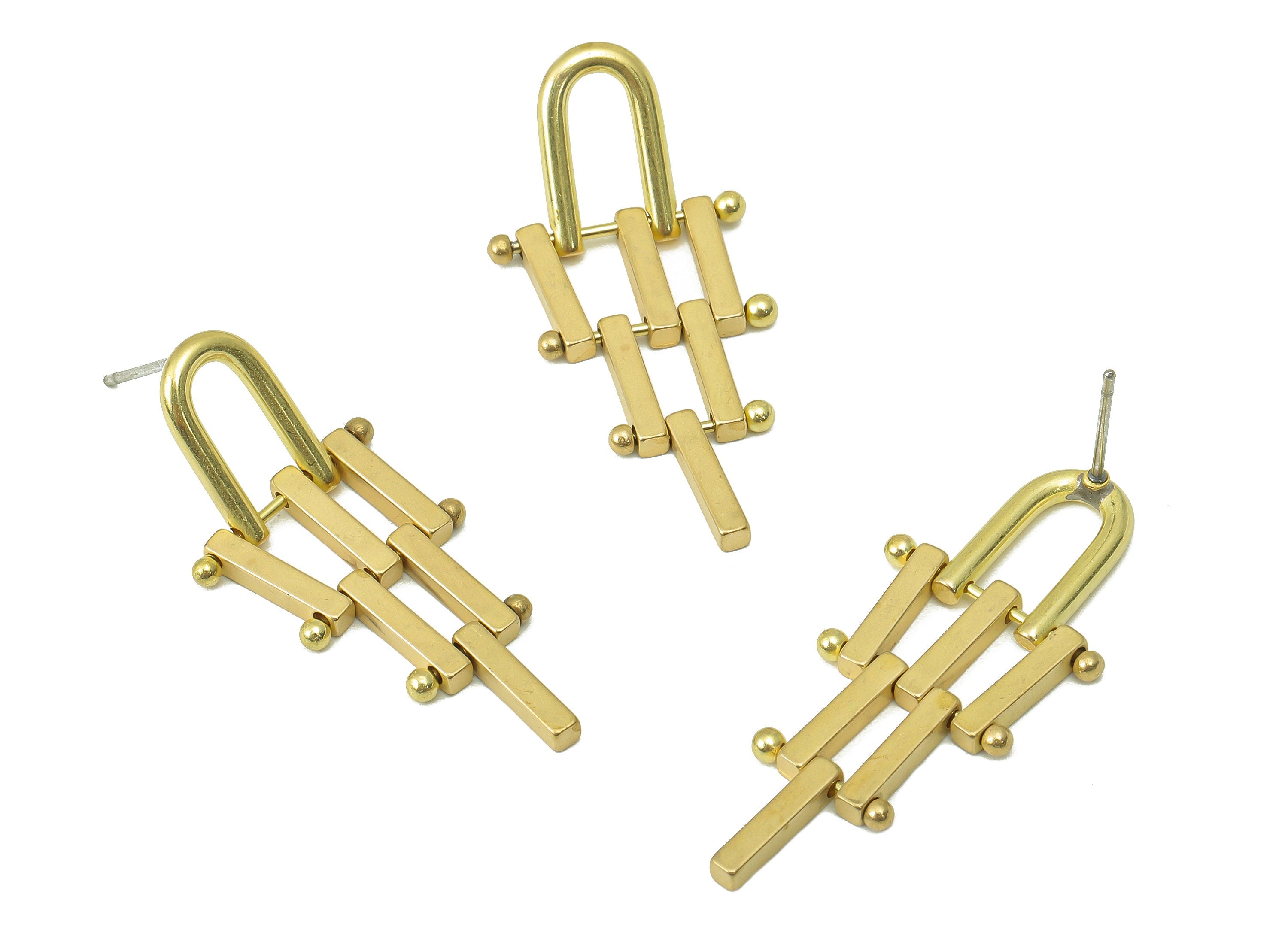 Raw Brass Ladder Stud Earring - Brass Rectangle Earring Stud and Hanging Ladder Earring Post -Jewelry Making- 37.64x 15.92x 1.85mm- PP8302 - DOMEDBAZAAR
