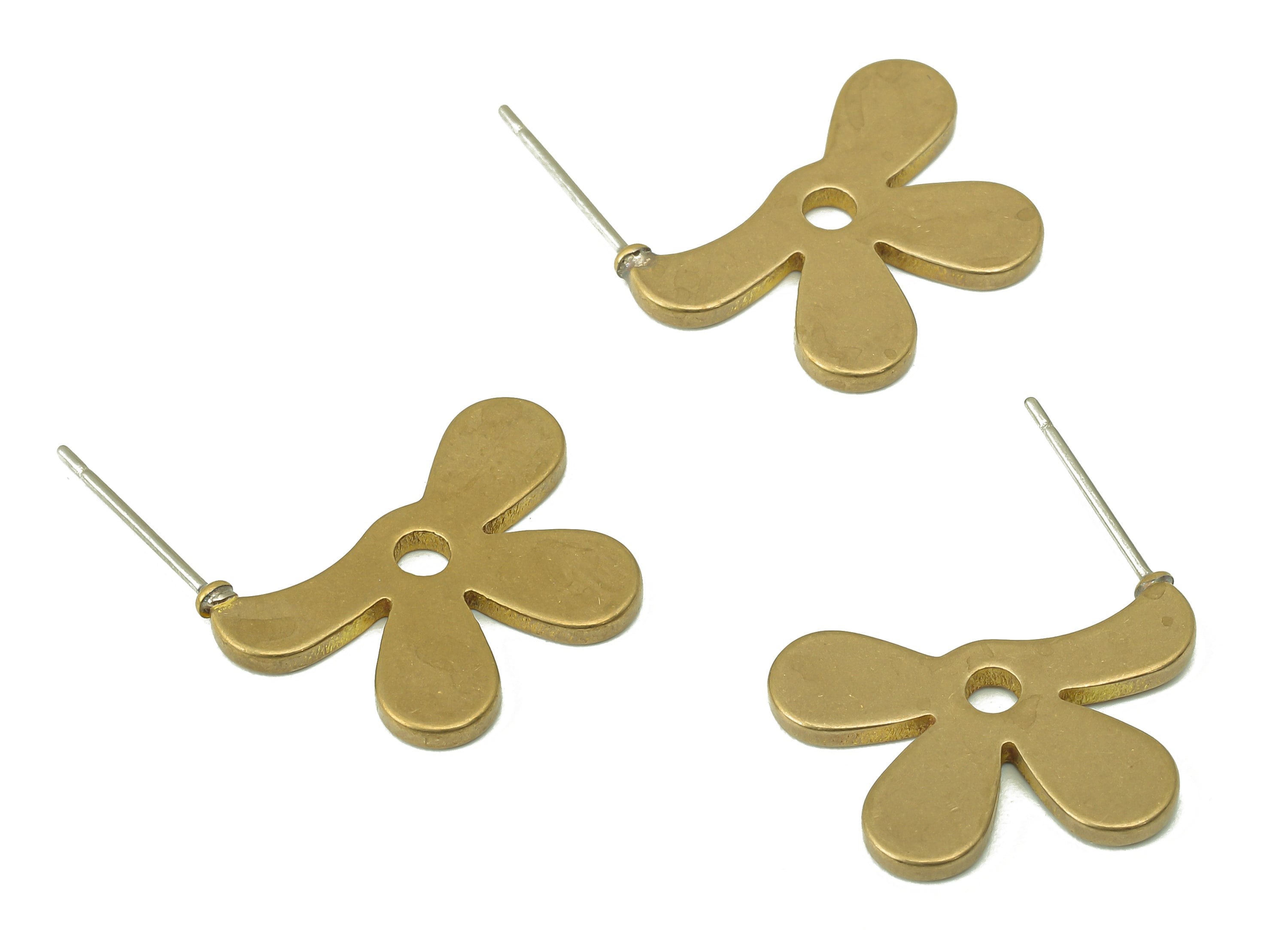 Raw Brass Flower Stud Earring - Brass Flower Earring Post- Brass Earring Post -Jewelry Making- 19.41x 21.42x 1.8mm- PP8323 - DOMEDBAZAAR