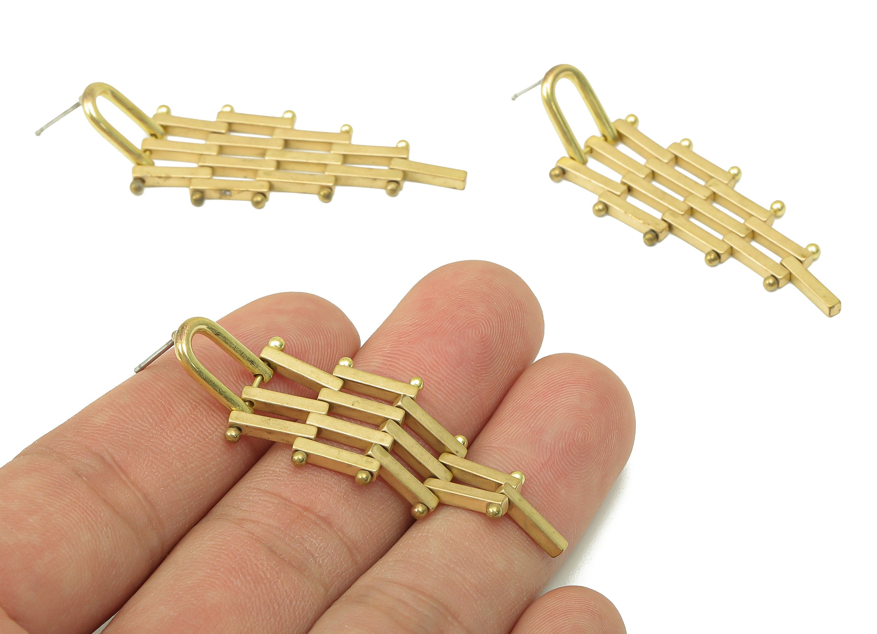 Raw Brass Ladder Stud Earring - Brass Rectangle Earring Stud and Hanging Ladder Earring Post -Jewelry Making- 53.65x 18.34x 1.91mm- PP8324 - DOMEDBAZAAR