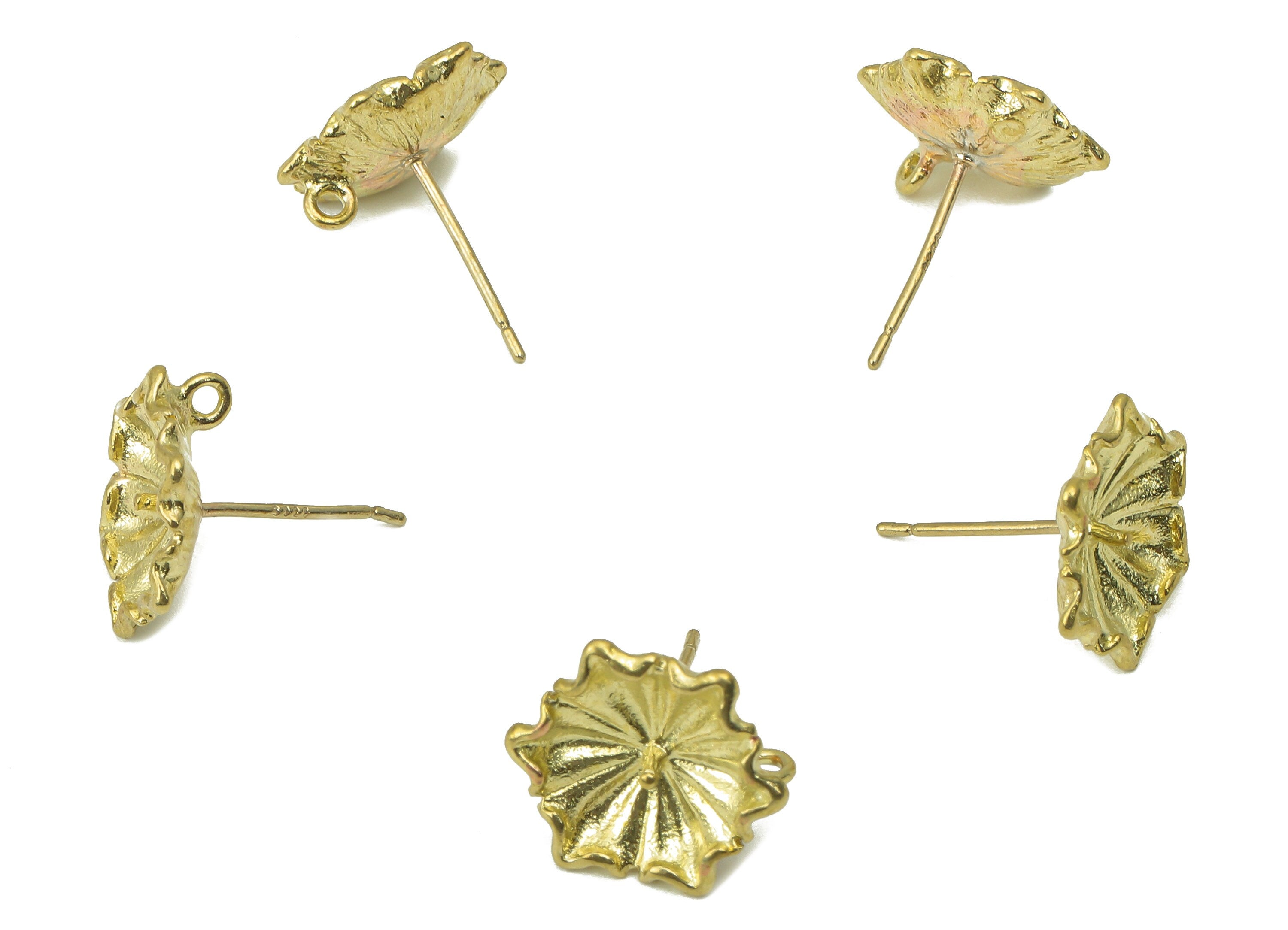 Raw Brass Flower Stud Earring - Brass Flower Earring Stud For Pearl- Brass Earring Post With Loop-Jewelry Making-11.91x 11.91x1.38mm- PP8325 - DOMEDBAZAAR