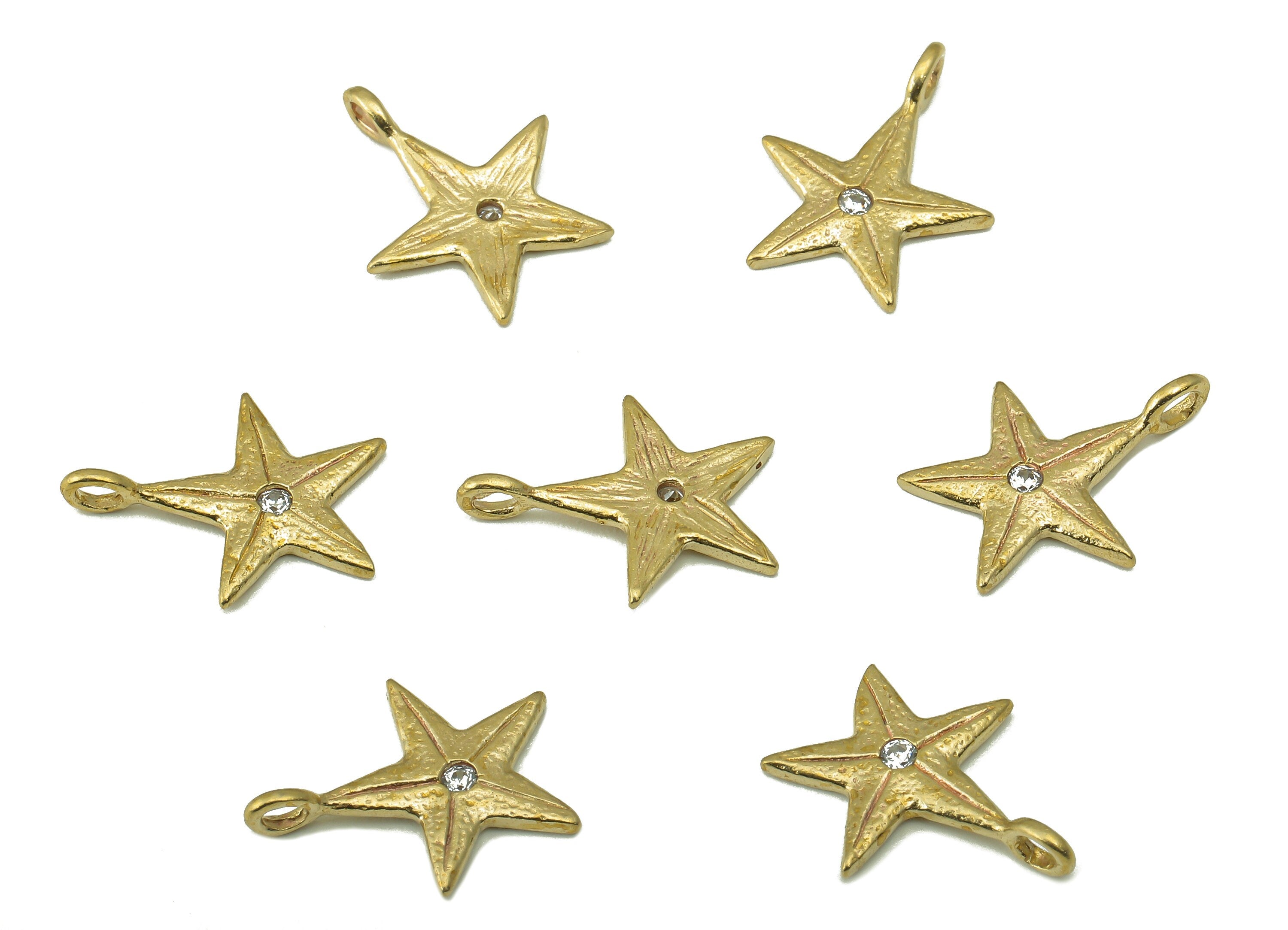 Raw Brass Zircon Star Necklace Pendant-Raw Brass Star Pendant Necklace Pendant-Jewelry Making Supplies-16.14x 14.09 x 2.36mm-PP8386 - DOMEDBAZAAR