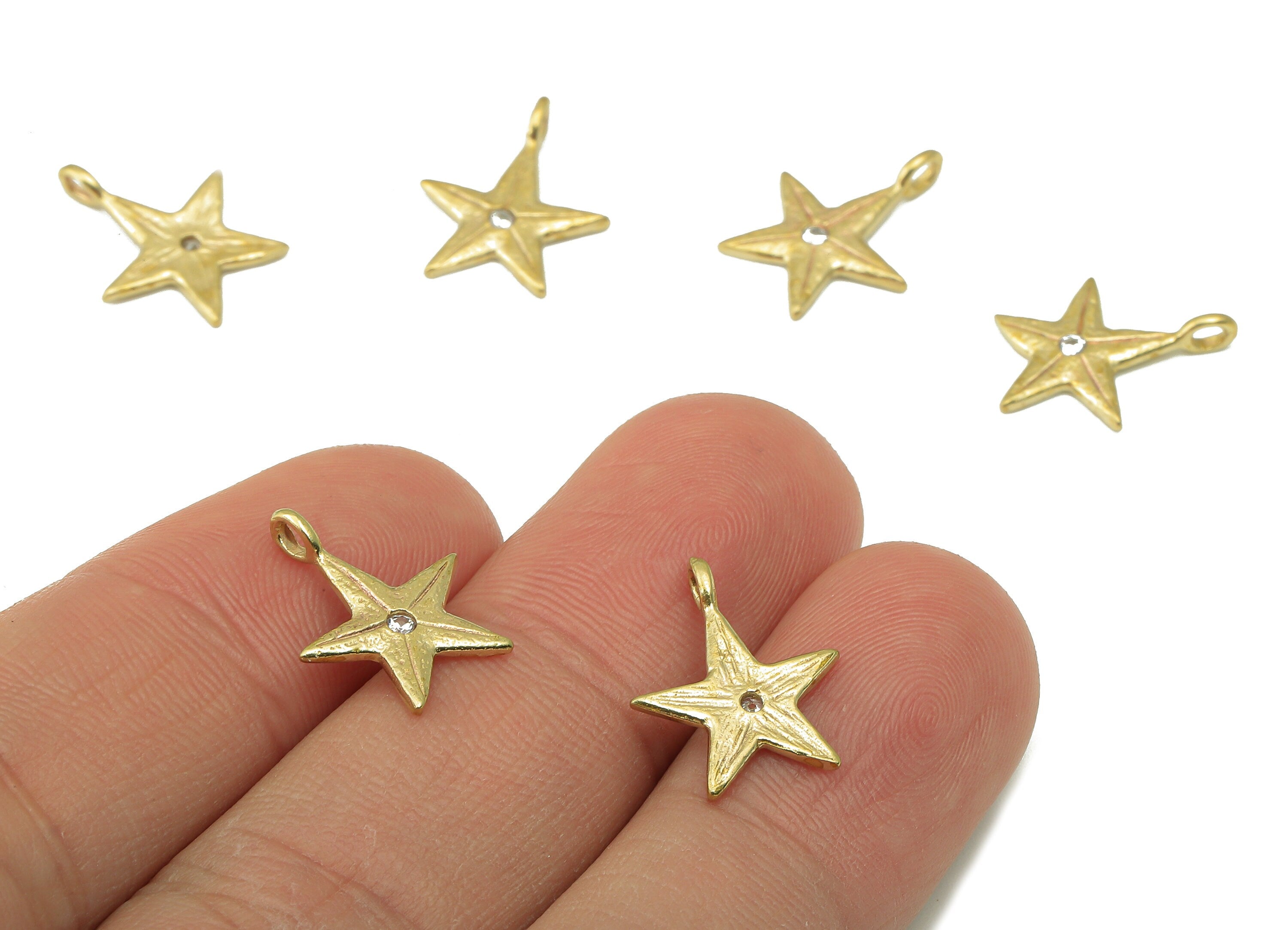 Raw Brass Zircon Star Necklace Pendant-Raw Brass Star Pendant Necklace Pendant-Jewelry Making Supplies-16.14x 14.09 x 2.36mm-PP8386 - DOMEDBAZAAR