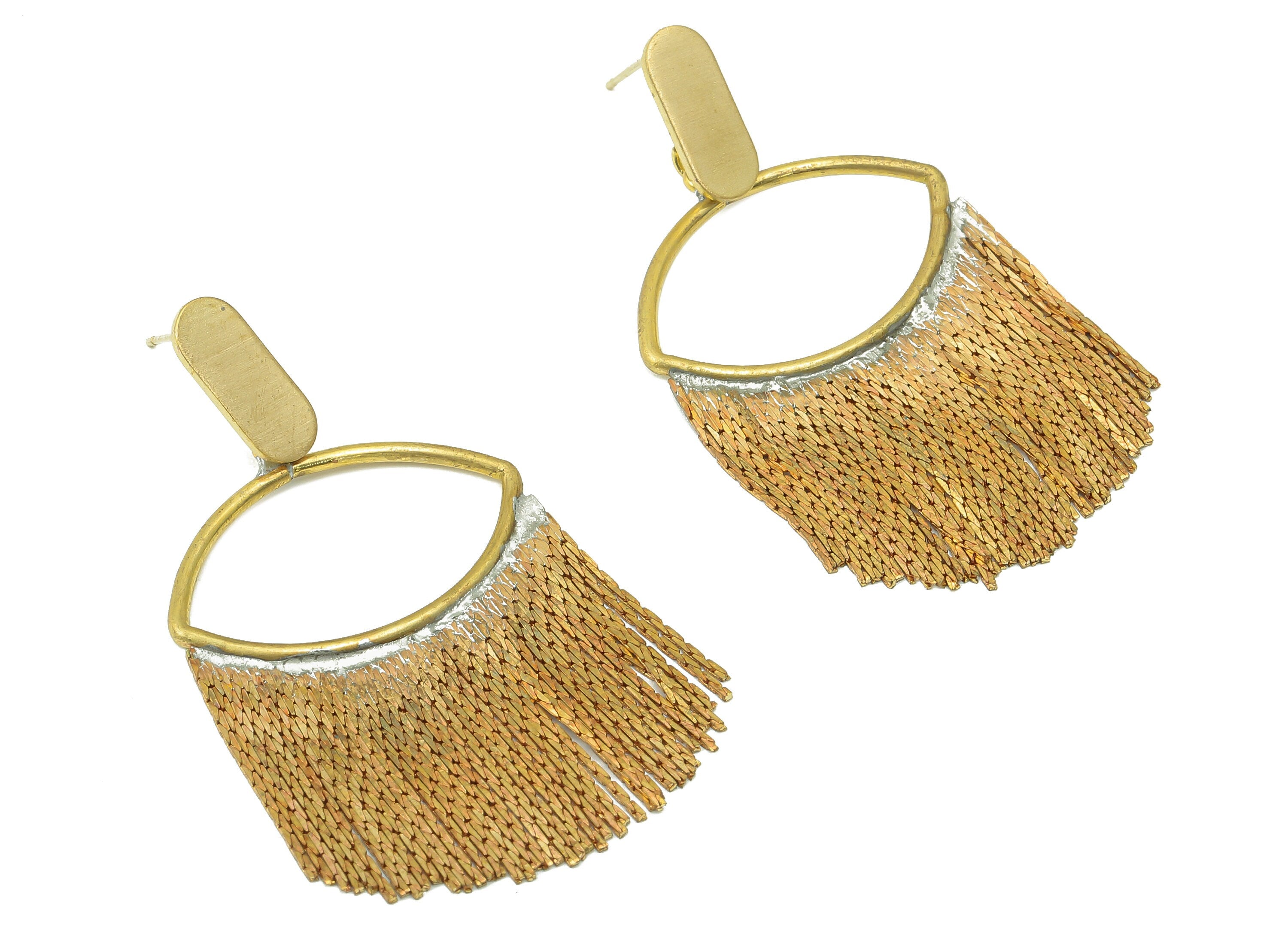 Raw Brass Snake Chain Tassel Earring - Brass Hanging Chains Earring Post - Eye Snake Chain Stud -Jewelry Making-53.22x 28.18x 1.65mm- PP8333 - DOMEDBAZAAR