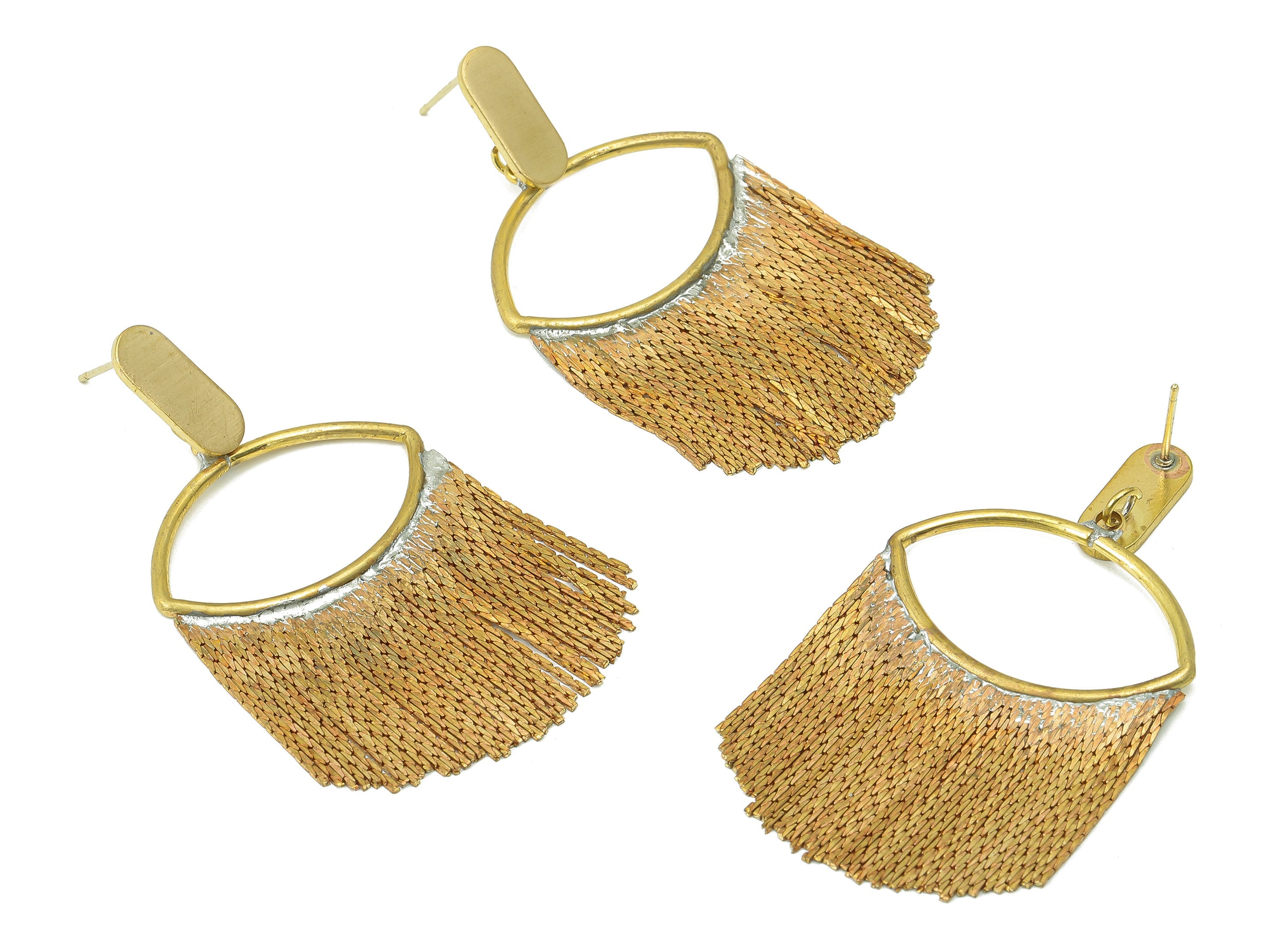 Raw Brass Snake Chain Tassel Earring - Brass Hanging Chains Earring Post - Eye Snake Chain Stud -Jewelry Making-53.22x 28.18x 1.65mm- PP8333 - DOMEDBAZAAR
