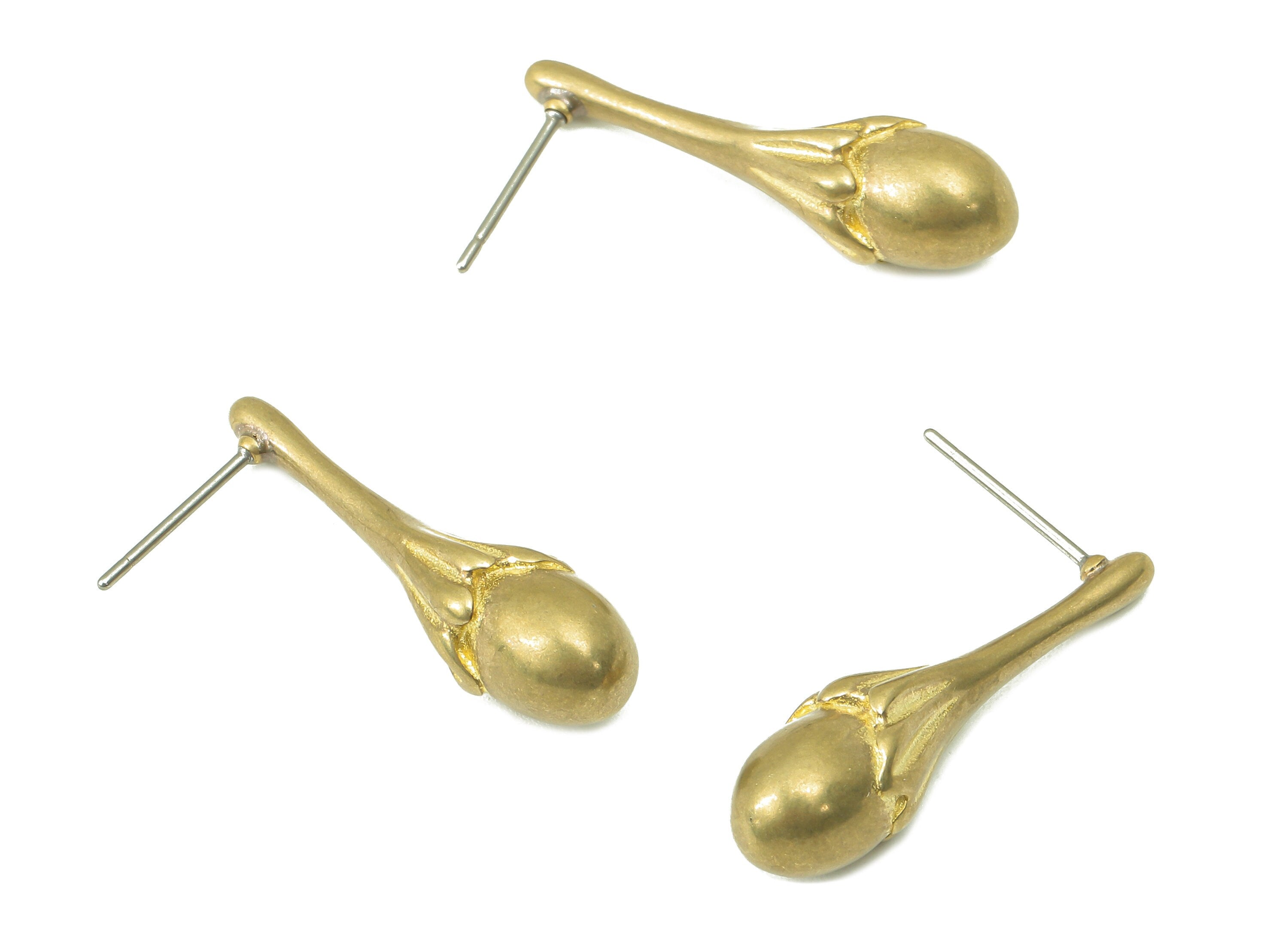 Raw Brass Wolfberry Stud Earring - Brass Fruit Earring Post - Brass Round Earring Post -Jewelry Making-26.51x 13.07x 6.93mm- PP8352 - DOMEDBAZAAR