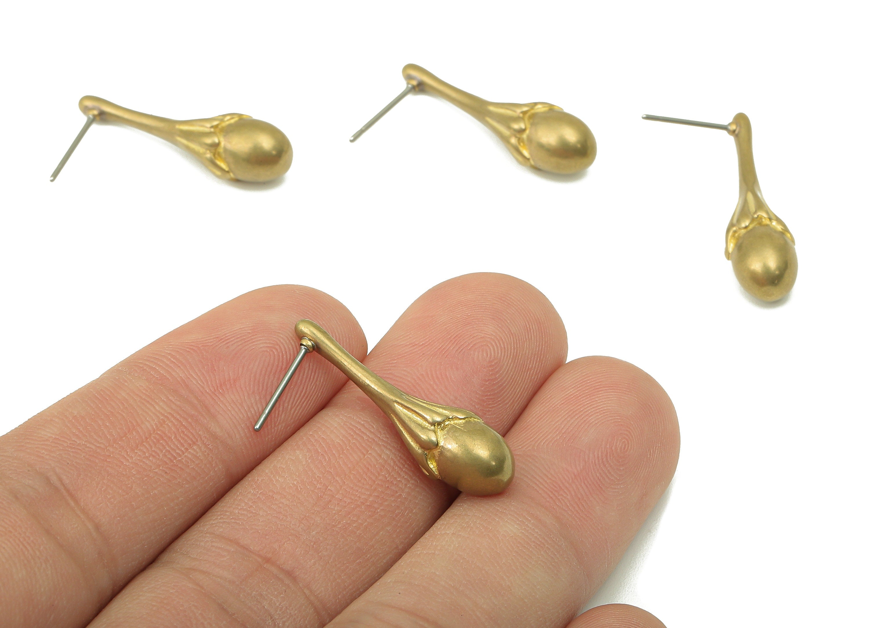 Raw Brass Wolfberry Stud Earring - Brass Fruit Earring Post - Brass Round Earring Post -Jewelry Making-26.51x 13.07x 6.93mm- PP8352 - DOMEDBAZAAR