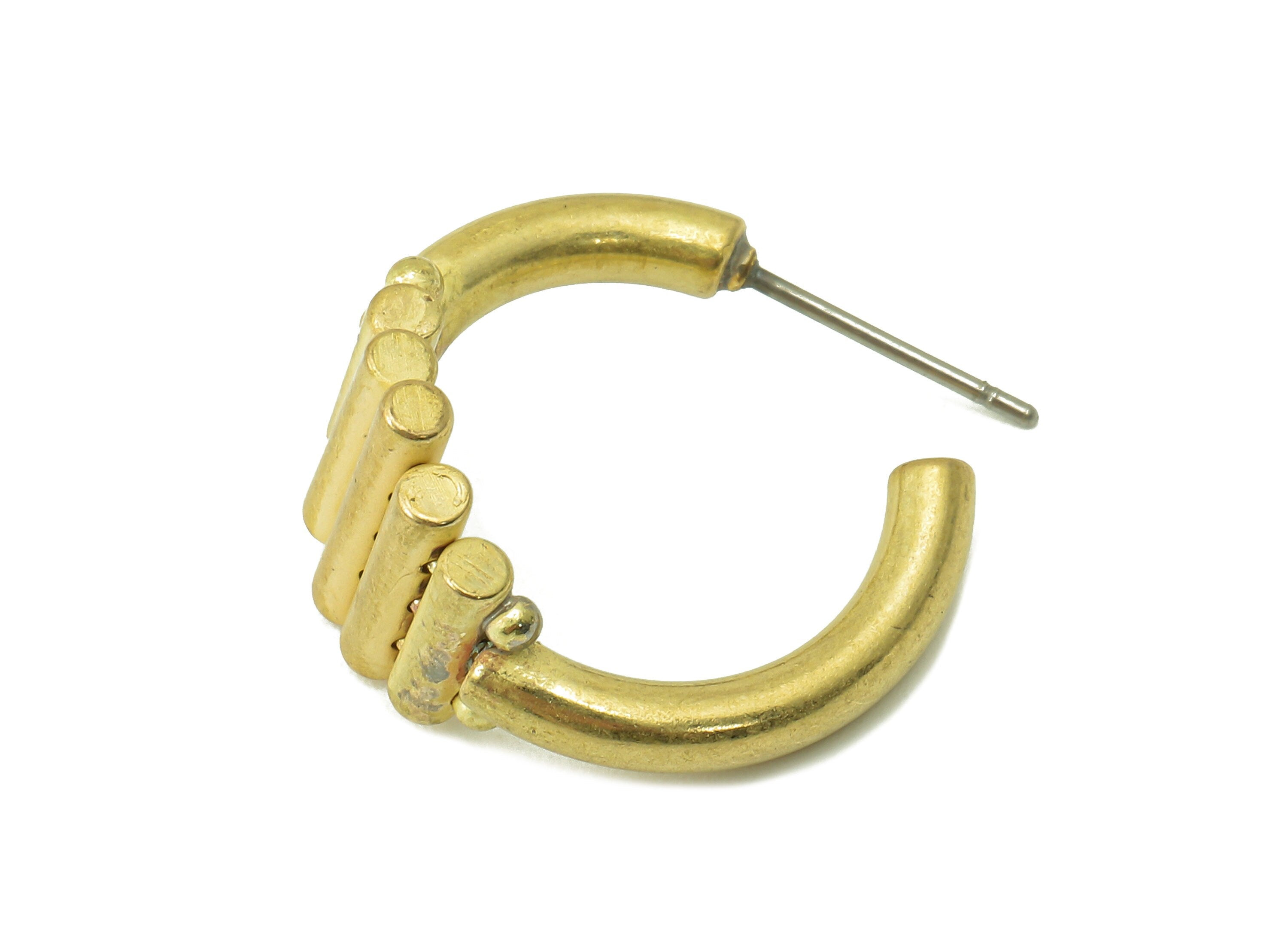 Raw Brass C Hoop Stud Earring - Brass Cylindrical Earring Post - Brass Open Hoop Earring Post -Jewelry Making-21.84x 26.03x 2.44mm- PP8353 - DOMEDBAZAAR