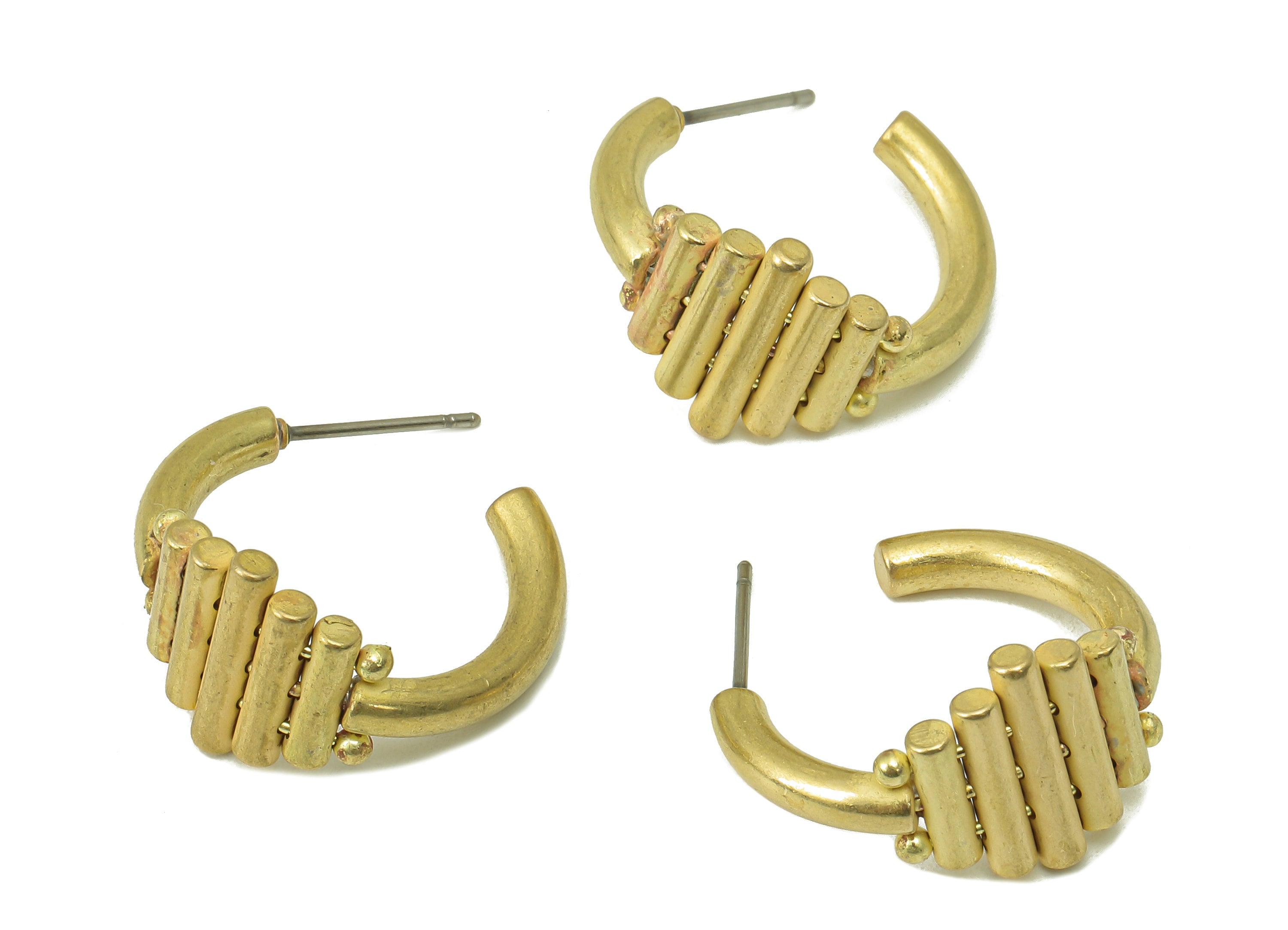 Raw Brass C Hoop Stud Earring - Brass Cylindrical Earring Post - Brass Open Hoop Earring Post -Jewelry Making-21.84x 26.03x 2.44mm- PP8353 - DOMEDBAZAAR