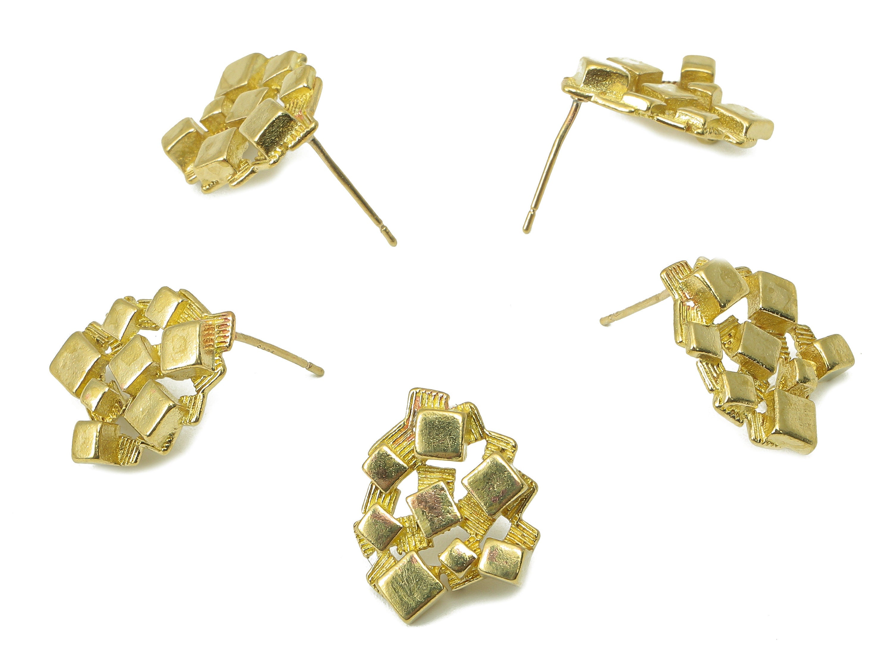 Raw Brass Textured Stud Earring - Brass Mini Cube Earring Post - Geometry Earring Post With Loop -Jewelry Making-17.54x 13.65x 2.73mm PP8354 - DOMEDBAZAAR