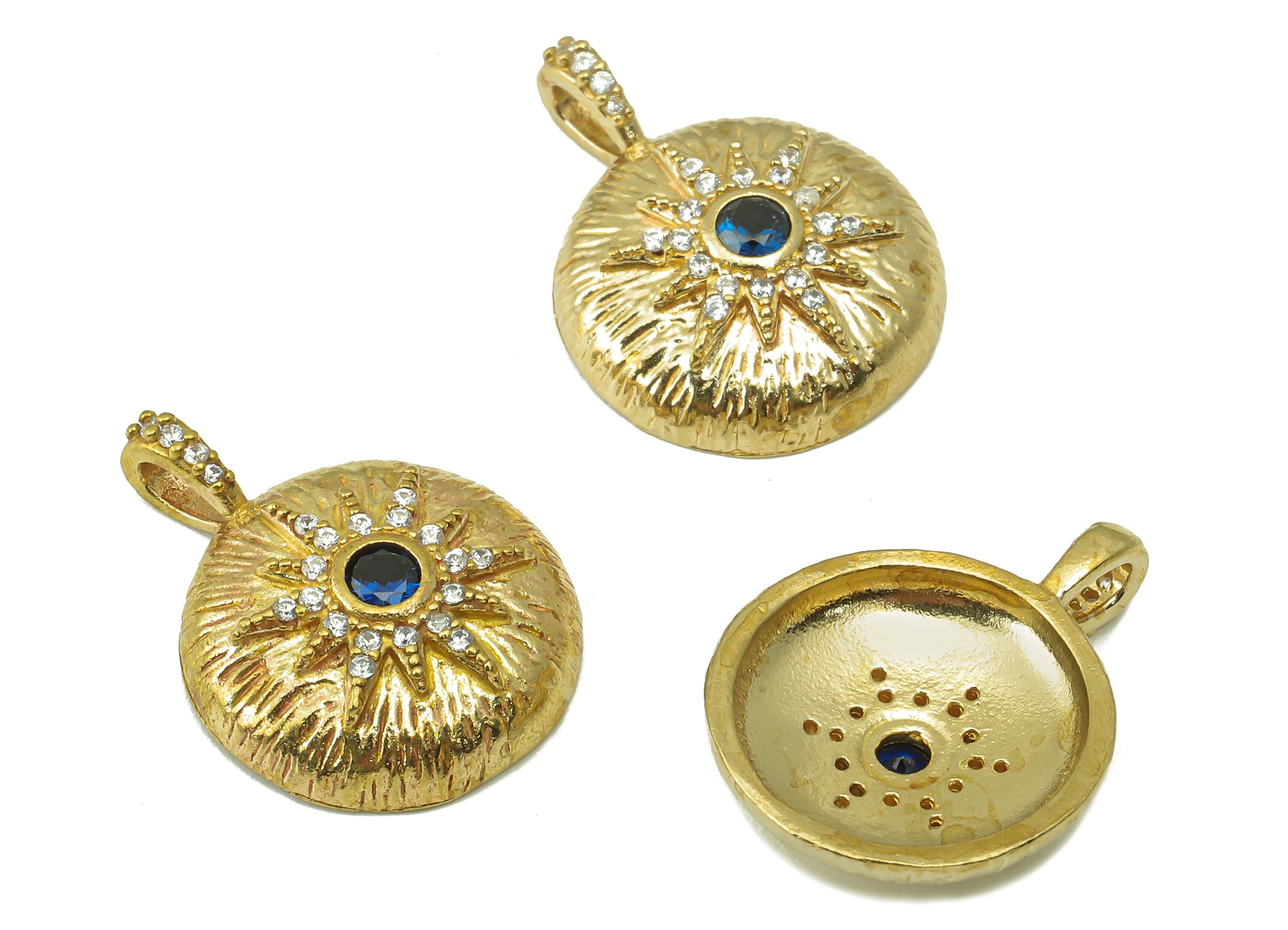 Raw Brass Round  Zircon Sun Pendant-Raw Brass Sun Eyes Pendant Necklace Connector -Jewelry Making Supplies-20.31x 15.34x 1.73mm-PP8389 - DOMEDBAZAAR