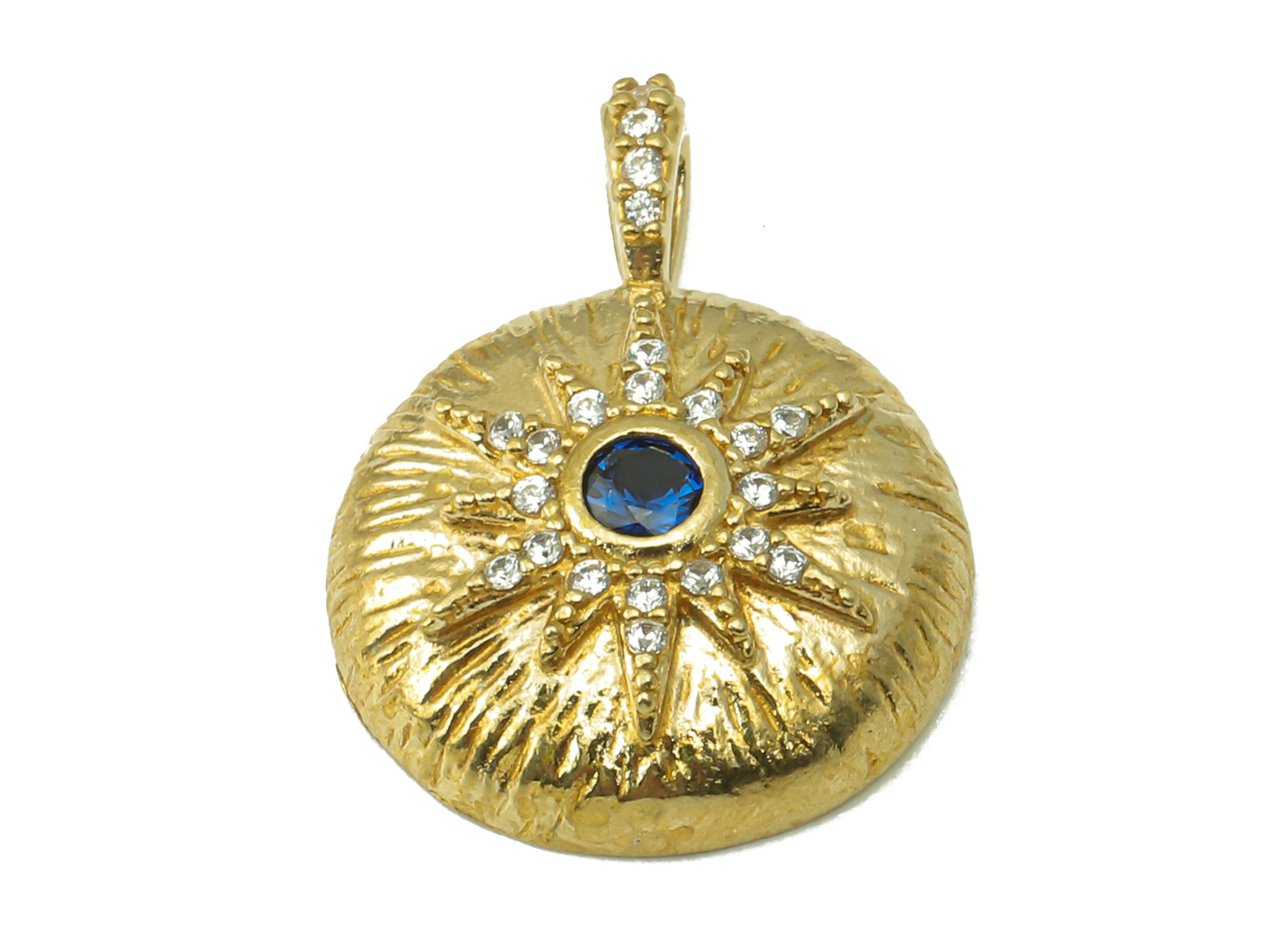 Raw Brass Round  Zircon Sun Pendant-Raw Brass Sun Eyes Pendant Necklace Connector -Jewelry Making Supplies-20.31x 15.34x 1.73mm-PP8389 - DOMEDBAZAAR