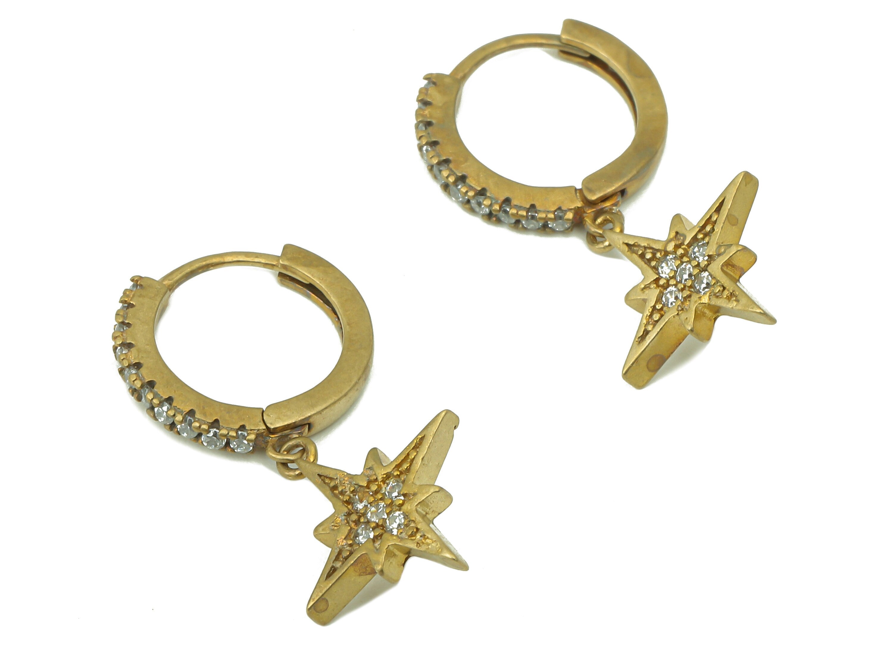 Raw Brass Six Man Star Clasp Earring - Brass Circle Clasp Earring - Zirconia Huggie Hoop -Clasp Hoop-Jewelry Making-25.31x12.41x1.67mmPP8356 - DOMEDBAZAAR