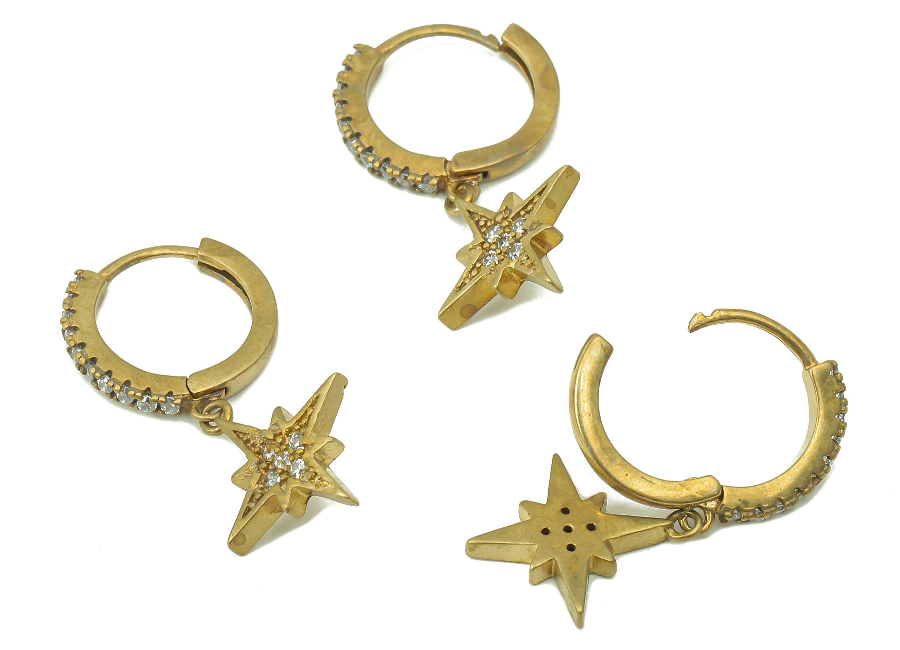Raw Brass Six Man Star Clasp Earring - Brass Circle Clasp Earring - Zirconia Huggie Hoop -Clasp Hoop-Jewelry Making-25.31x12.41x1.67mmPP8356 - DOMEDBAZAAR