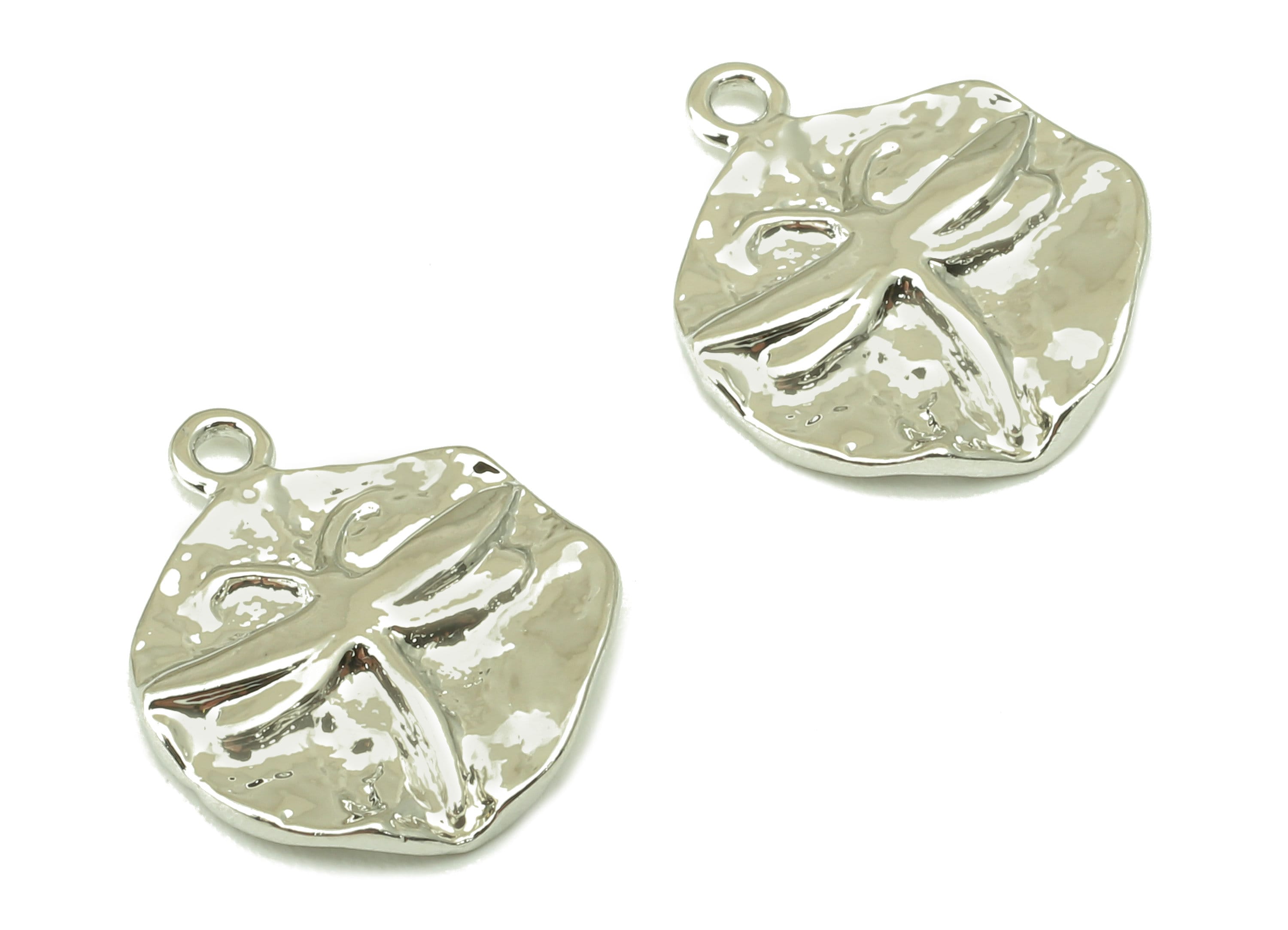 Brass Round Dragonfly Earring-Earring Charm-Silver Hammered Circle Dragonfly Pendant-18k Real White Silver Plated-14.35x11.9x1.75mm-RGP4249S - DOMEDBAZAAR