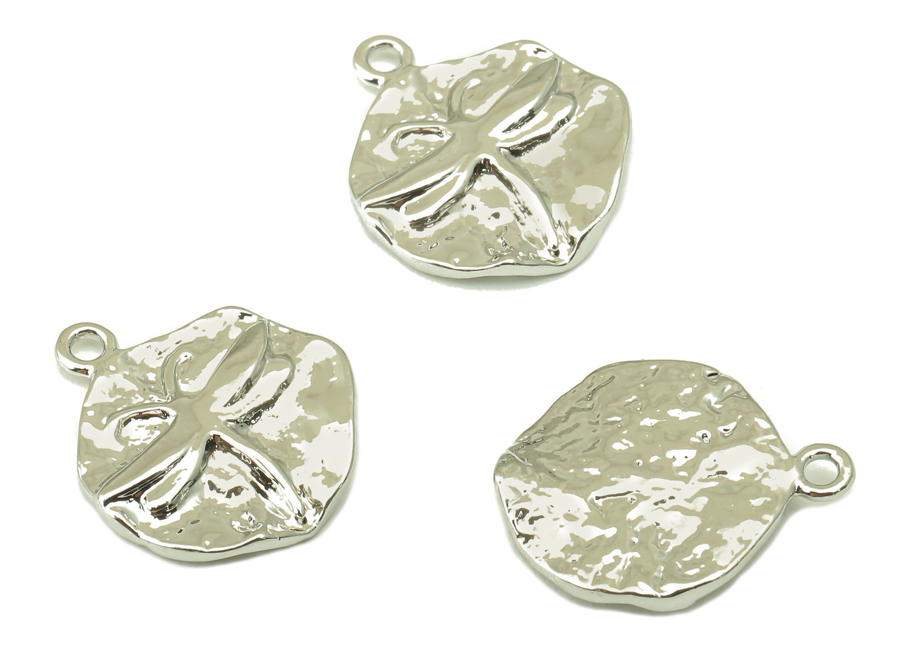 Brass Round Dragonfly Earring-Earring Charm-Silver Hammered Circle Dragonfly Pendant-18k Real White Silver Plated-14.35x11.9x1.75mm-RGP4249S - DOMEDBAZAAR