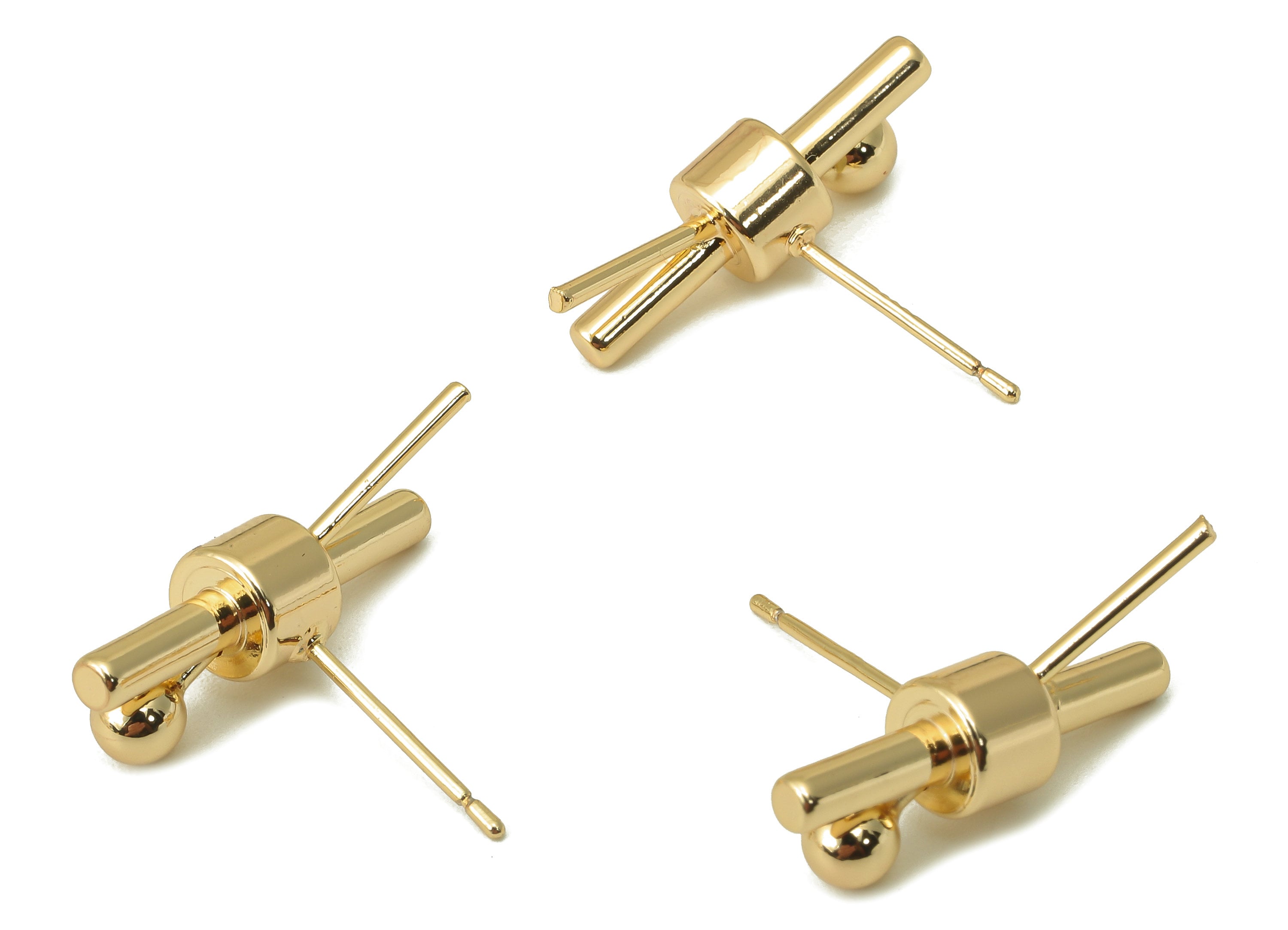 Brass Cross Stud Earring - Brass Mini Ball Earring Post - Earring Post - Pin Stud Earring - 18K Real Gold Plating-20.19x17.56x6.02mm-RGP5942 - DOMEDBAZAAR