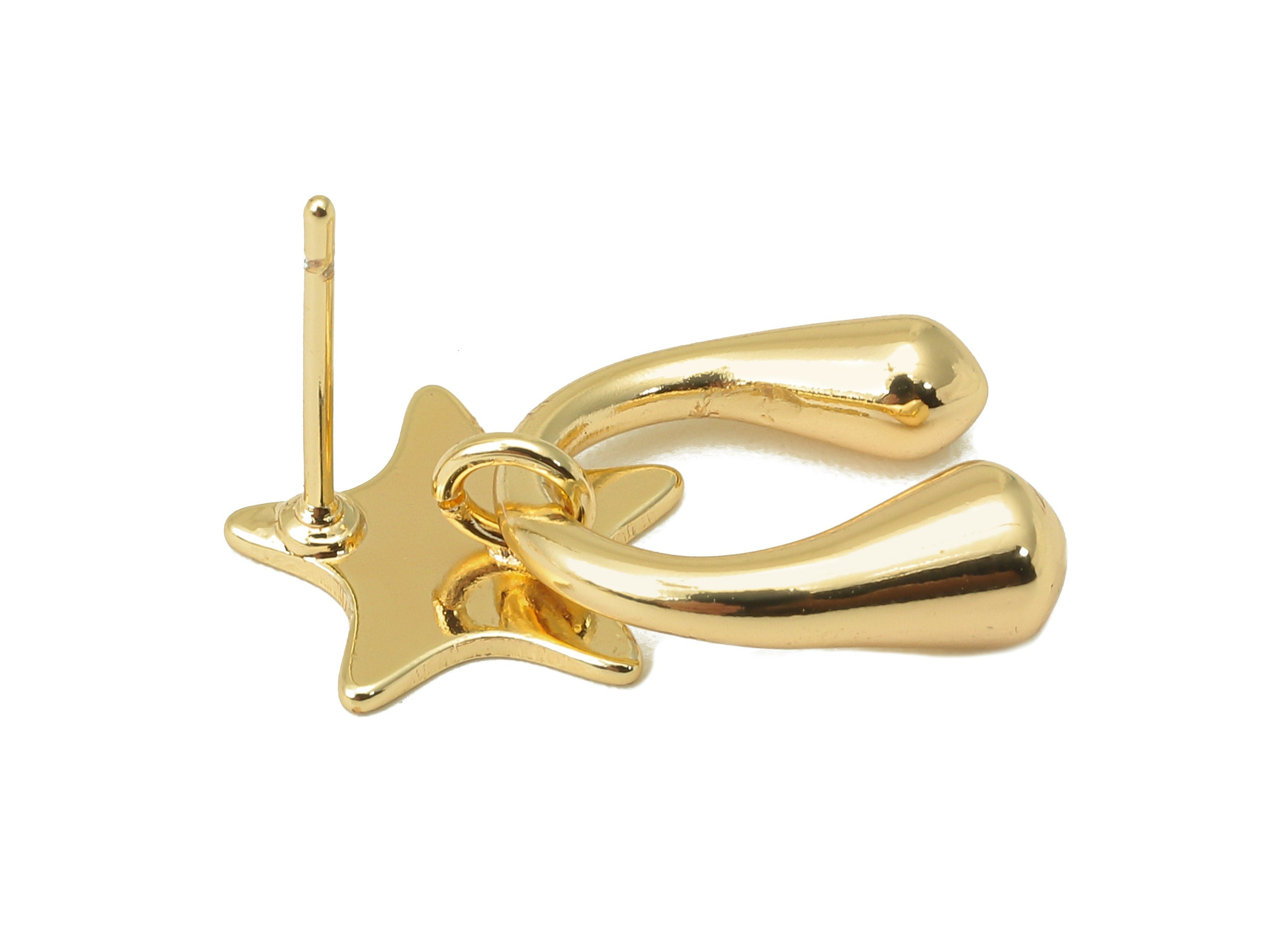 Brass Star Stud Earring - Raw Brass Horsehoe U Earring Post - Star Earring Stud - Steel Stud - 18K Real Gold Plating-20.5x12.3x4.8mm-RGP5943 - DOMEDBAZAAR