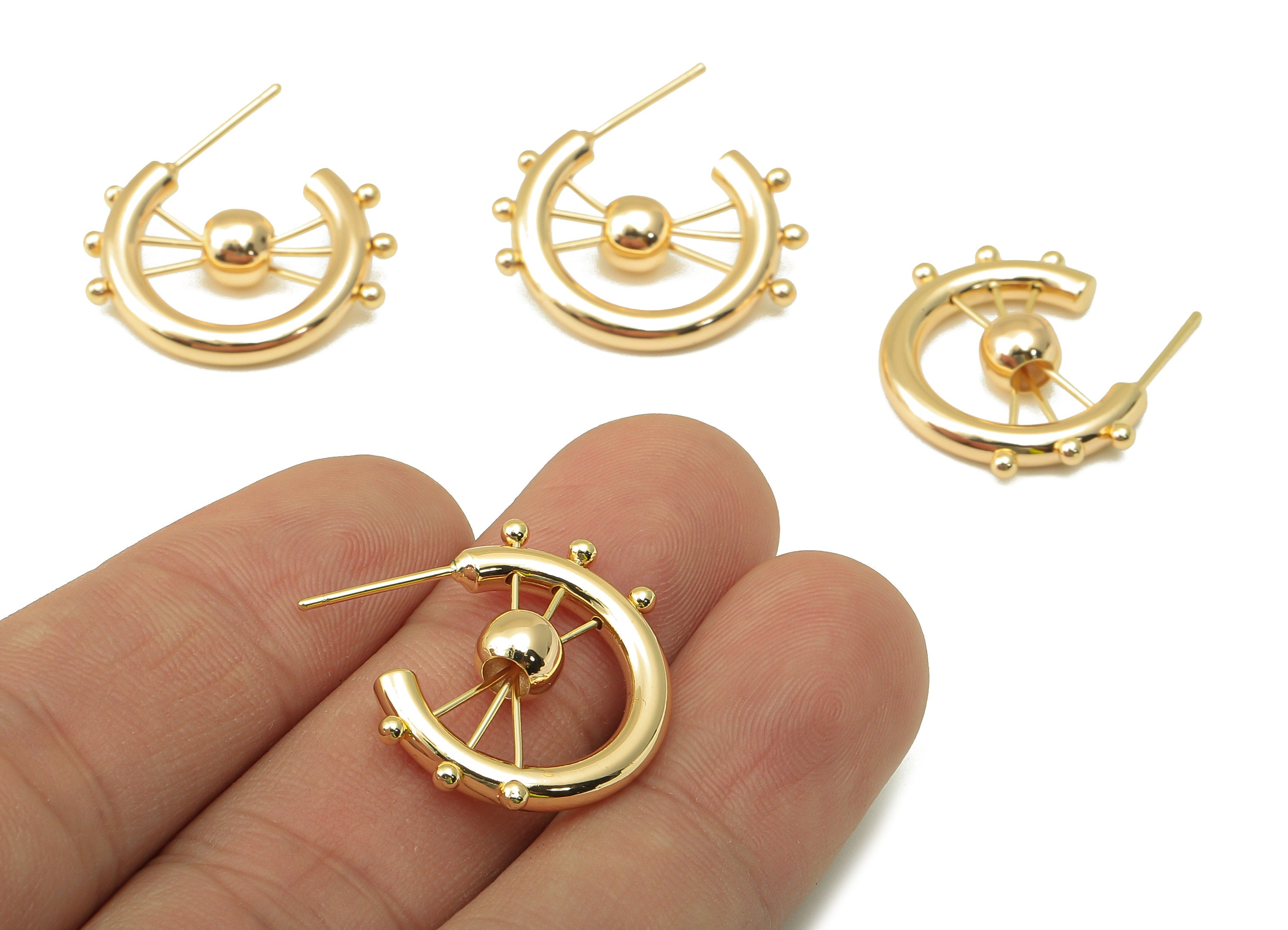 Brass Rudder Stud Earring - Brass Hoop Earring - Steering Wheel Earring - Seaman Earring - 18K Real Gold Plating-25.24x23.37x3.02mm-RGP5952 - DOMEDBAZAAR