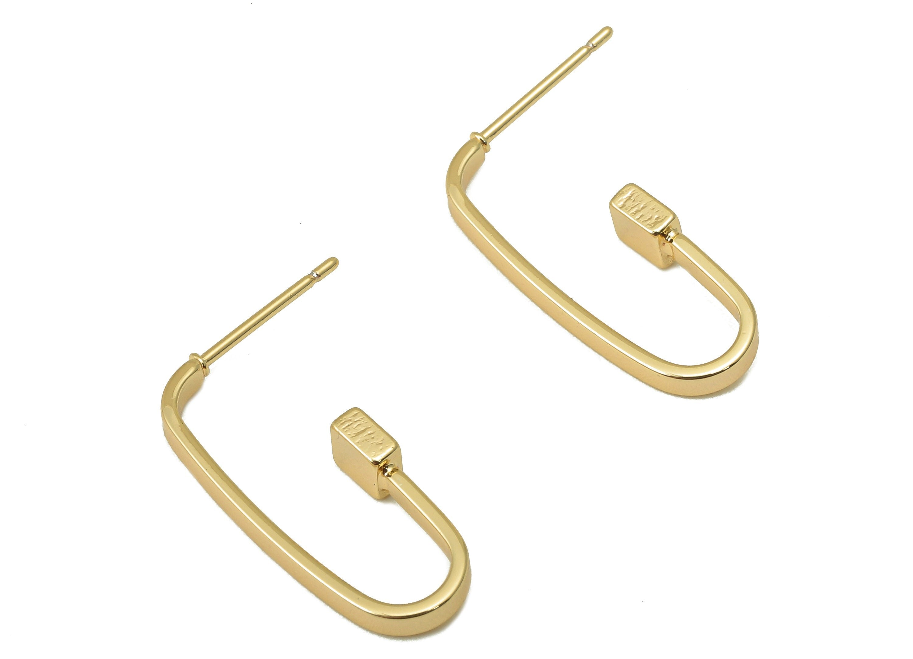 Brass C Hoop Earring - Brass Mini Cube Earring Post- Open Hoop Earring Stud - 18K Real Gold Plating-23.4x 15.36x 0.96mm-RGP5963 - DOMEDBAZAAR