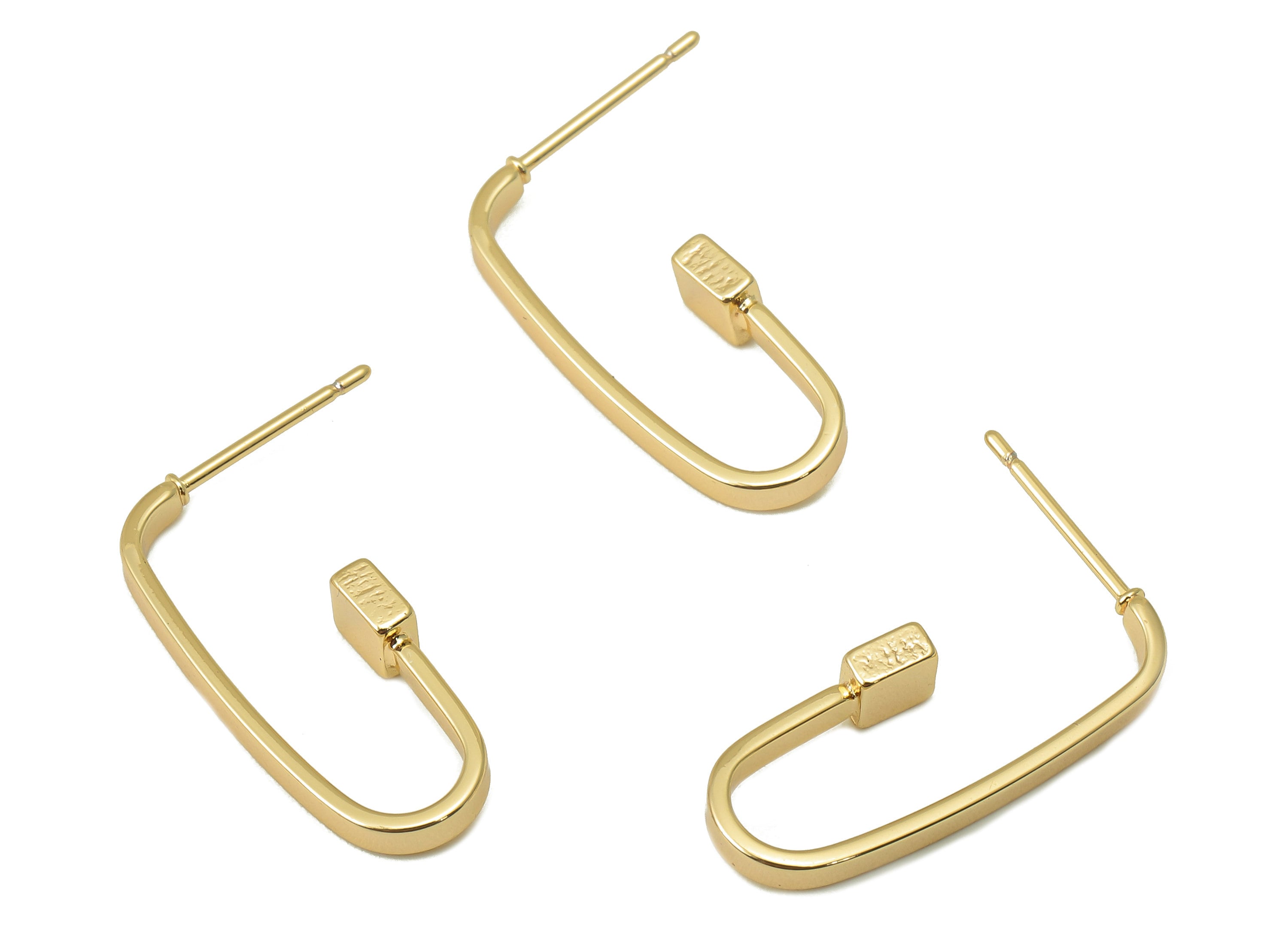 Brass C Hoop Earring - Brass Mini Cube Earring Post- Open Hoop Earring Stud - 18K Real Gold Plating-23.4x 15.36x 0.96mm-RGP5963 - DOMEDBAZAAR