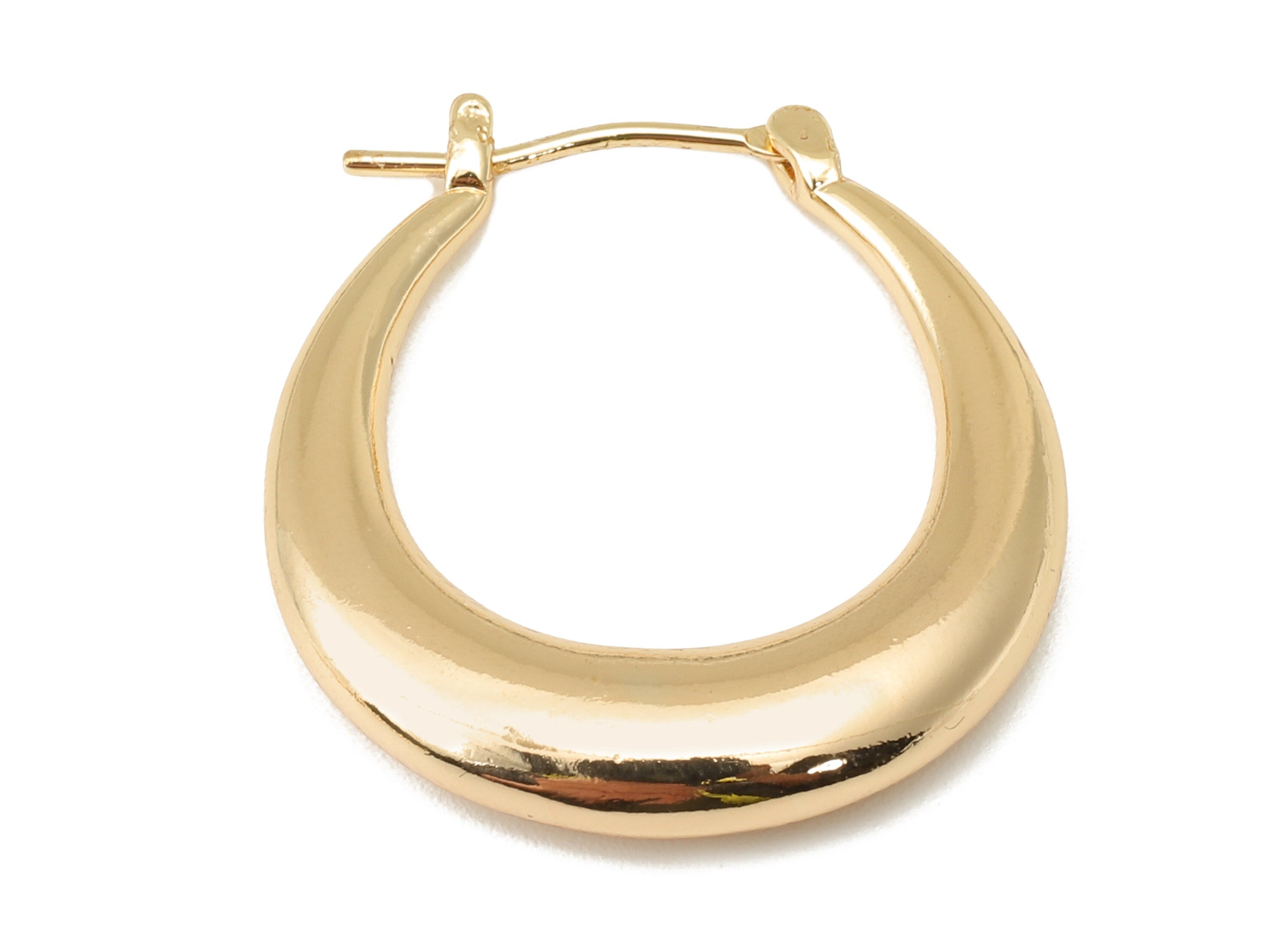 Brass U Earrings Studs - Gold Thick Earring Hoop Clasp - Brass U Oval Earring Clasp - 18K Real Gold Plating-26.82x 24.18x4.36mm-RGP5968 - DOMEDBAZAAR