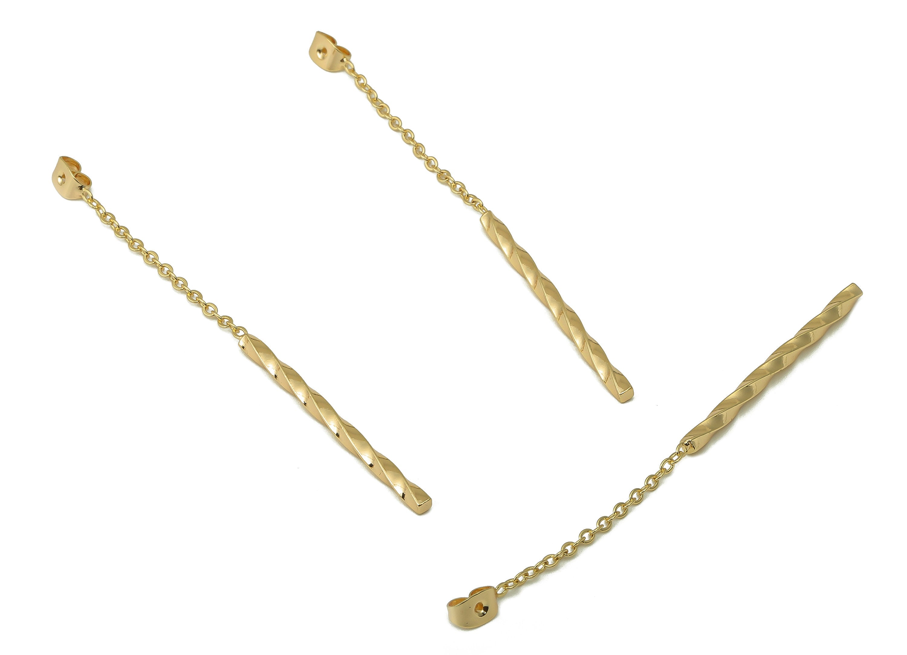 Brass Hanging Earring Chain - Brass Spiral Stick Earring -Brass Jewelry Accessories - 18K Real Gold Plating-77.83x 2.59x 2.59mm-RGP5970 - DOMEDBAZAAR
