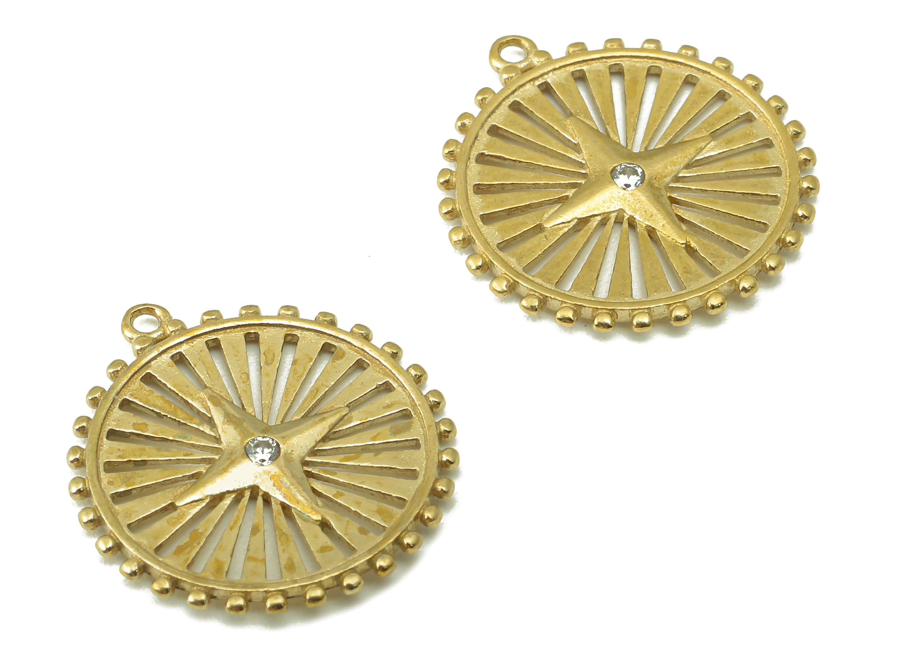 Round Stars Earring Charms - Raw Brass Zircon Pendant - Round Dot Pendant For Nacklace-Jewelry Making Supplies -18.88x17.16 x 1.2mm - PP8375 - DOMEDBAZAAR