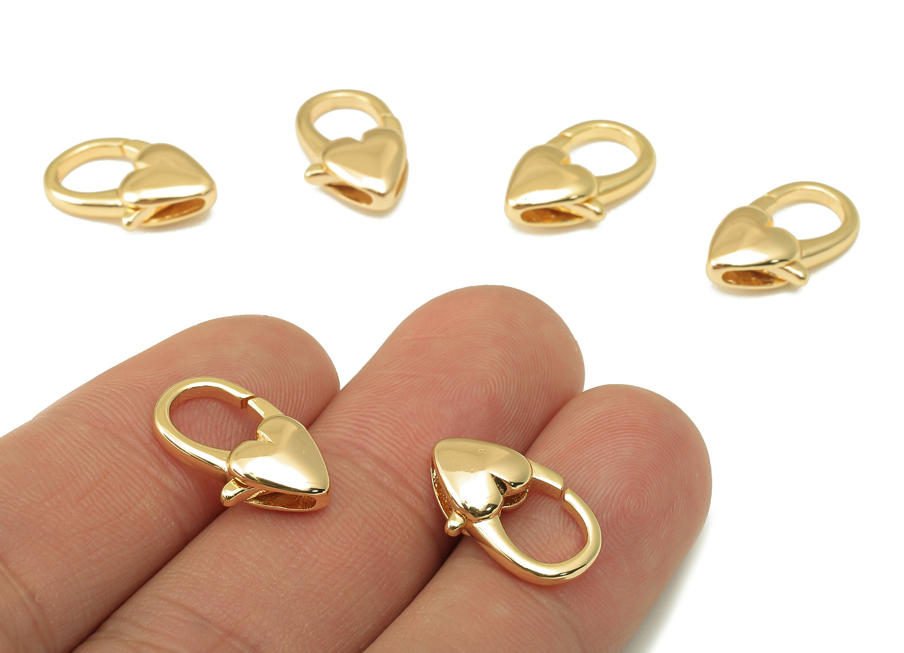 Brass Heart Shaped Lobster Clasp-Brass Necklace Clasp-Chain Connector-18K Real Gold Plating-Jewelry Making-17.38 x11.07x 4.88mm- RGP6122 - DOMEDBAZAAR