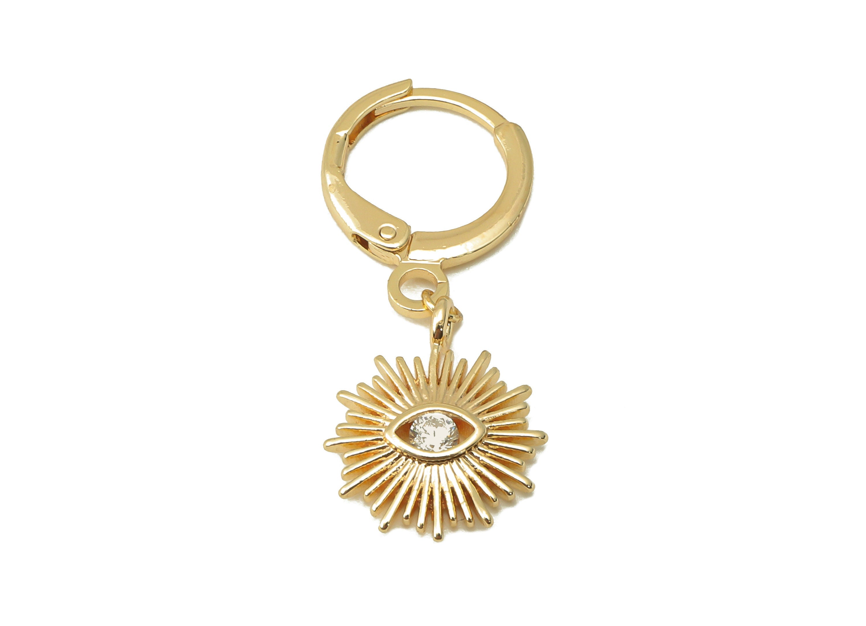 Brass Clasp Earring - Brass CZ Eye Clasp Hoop Earring-Cubic Zirconia Huugie Hoop Earring- 18K Real Gold Plating-29.47x 11.46x 2.08mm-RGP5980 - DOMEDBAZAAR