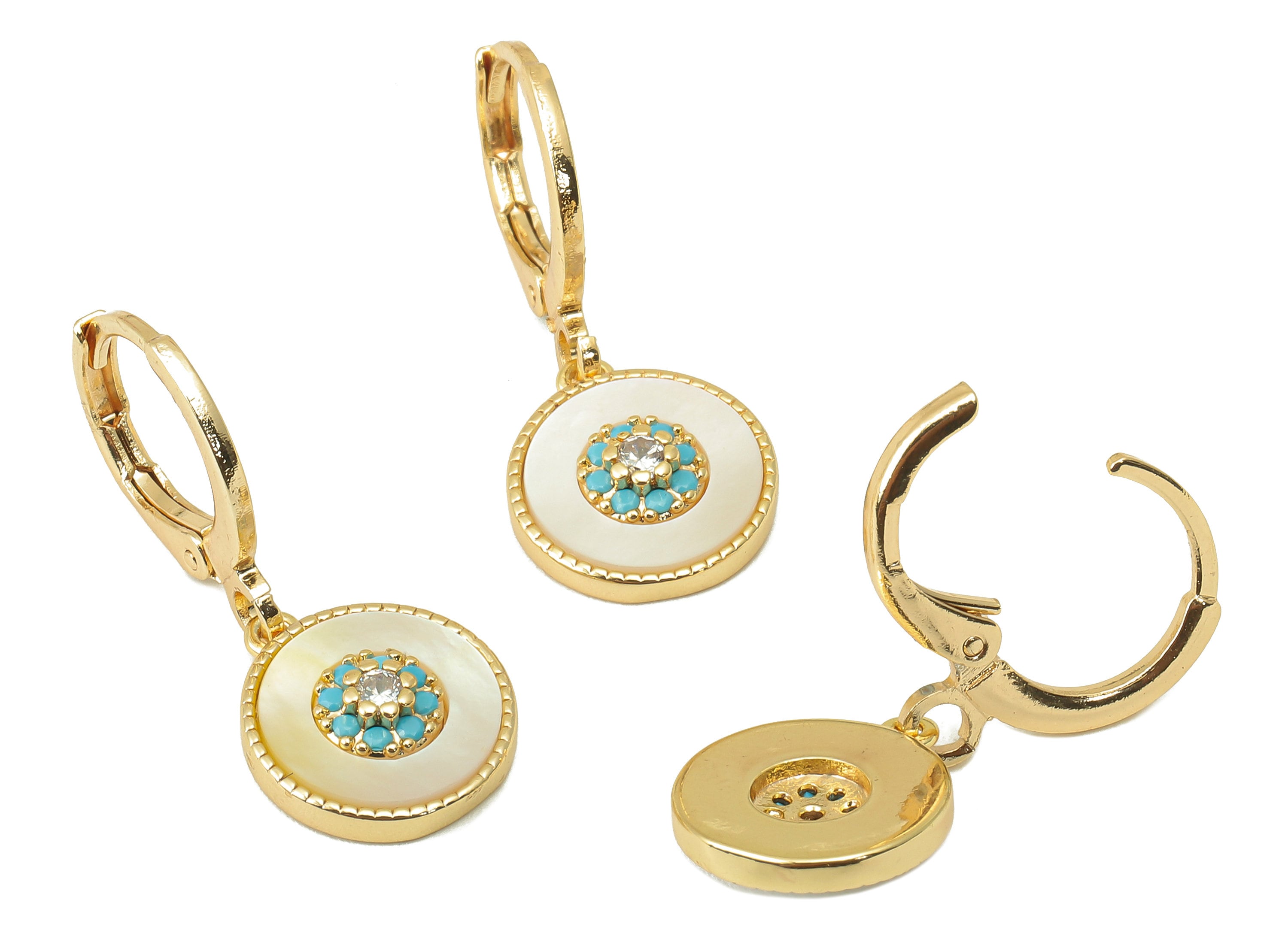 Brass Clasp Earring - Brass Round CZ Clasp Hoop Earring-Shell Cubic Zirconia Huugie Earring-18K Real Gold Plating-25.4x11.17x 3.08mm-RGP5984 - DOMEDBAZAAR
