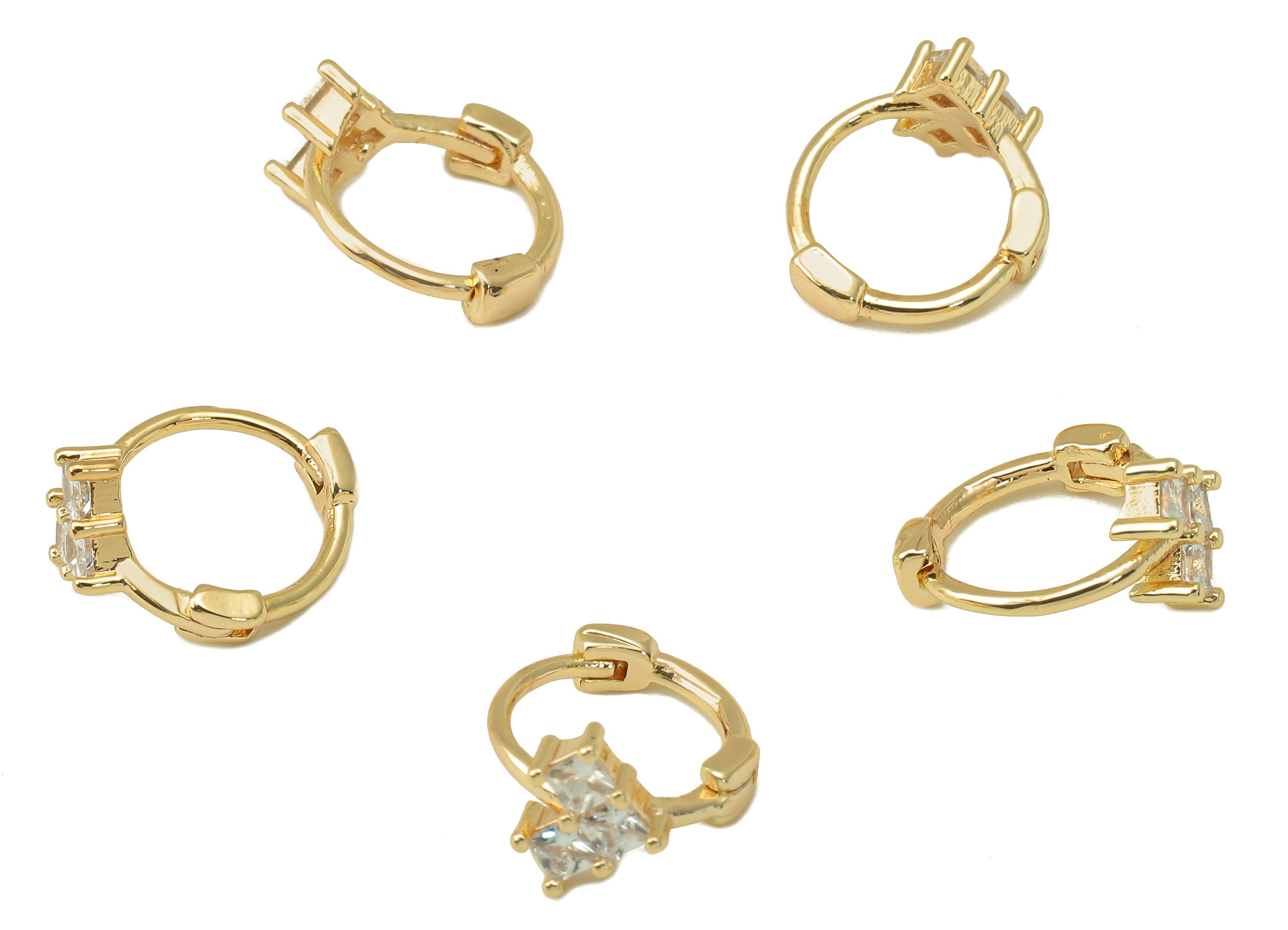 Brass Heart Hoop Earring - Brass Clasp Huggie Hoop -Zirconia Princess Clasp Hoop Earring -18K Real Gold Plating-11.36x 9.74x 2.08mm-RGP5989 - DOMEDBAZAAR