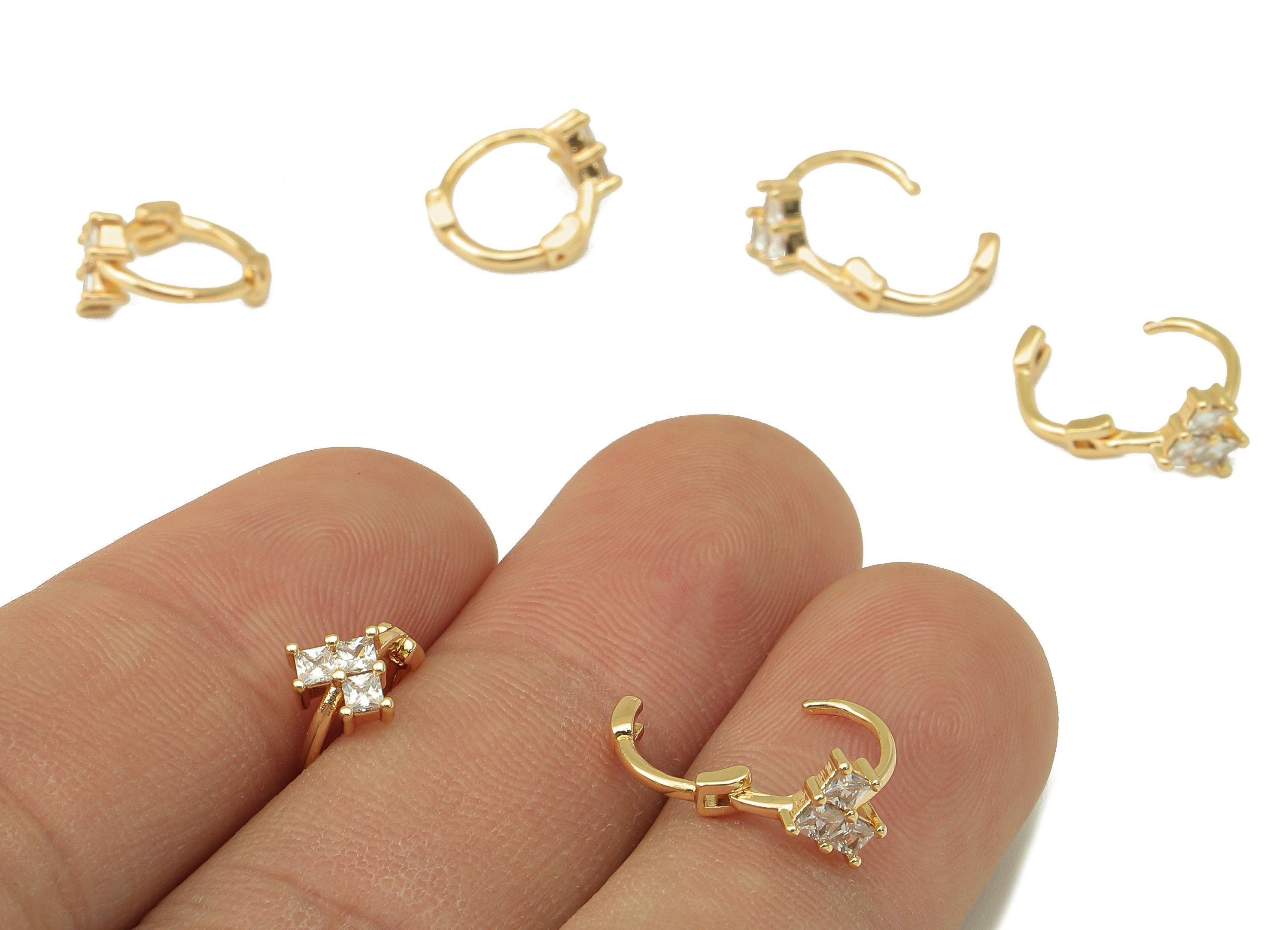 Brass Heart Hoop Earring - Brass Clasp Huggie Hoop -Zirconia Princess Clasp Hoop Earring -18K Real Gold Plating-11.36x 9.74x 2.08mm-RGP5989 - DOMEDBAZAAR