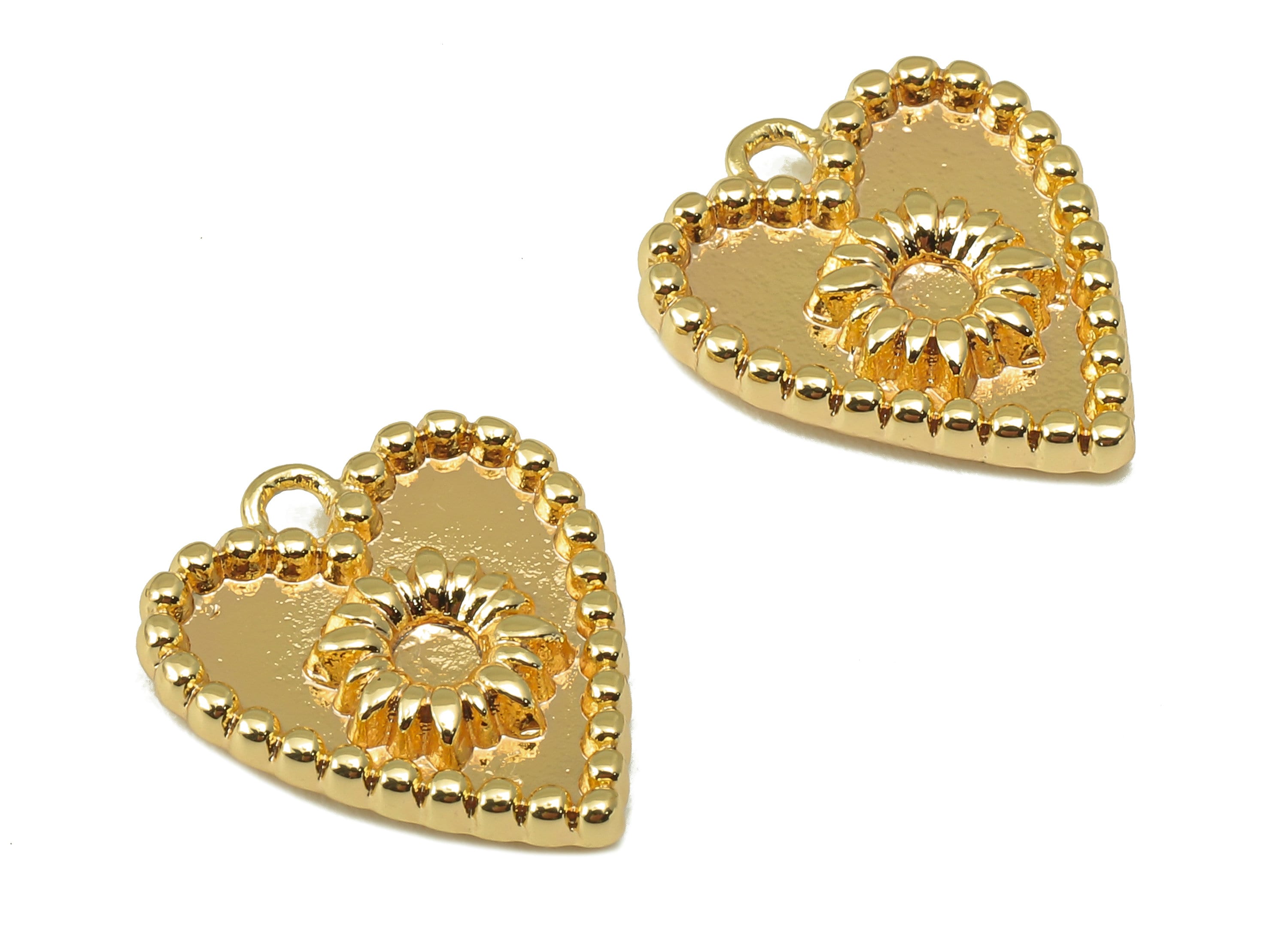 Brass Heart Charm- Brass Dot Pendant -Sunflower Nacklace-Heart Sunflower Pendant-For Nacklace -Jewelry Supplies-16.11x13.81x2.57mm-RGP6132 - DOMEDBAZAAR