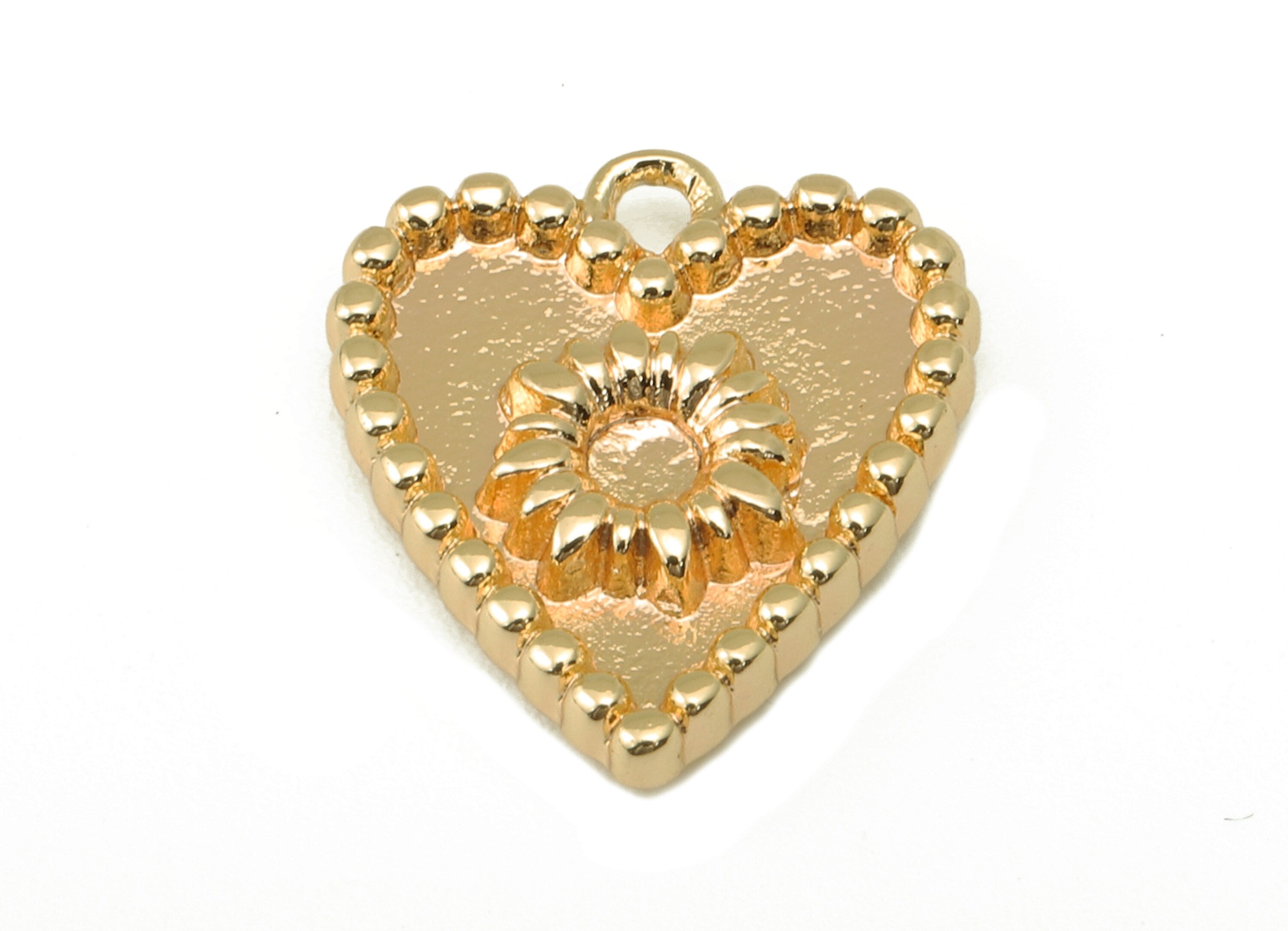 Brass Heart Charm- Brass Dot Pendant -Sunflower Nacklace-Heart Sunflower Pendant-For Nacklace -Jewelry Supplies-16.11x13.81x2.57mm-RGP6132 - DOMEDBAZAAR