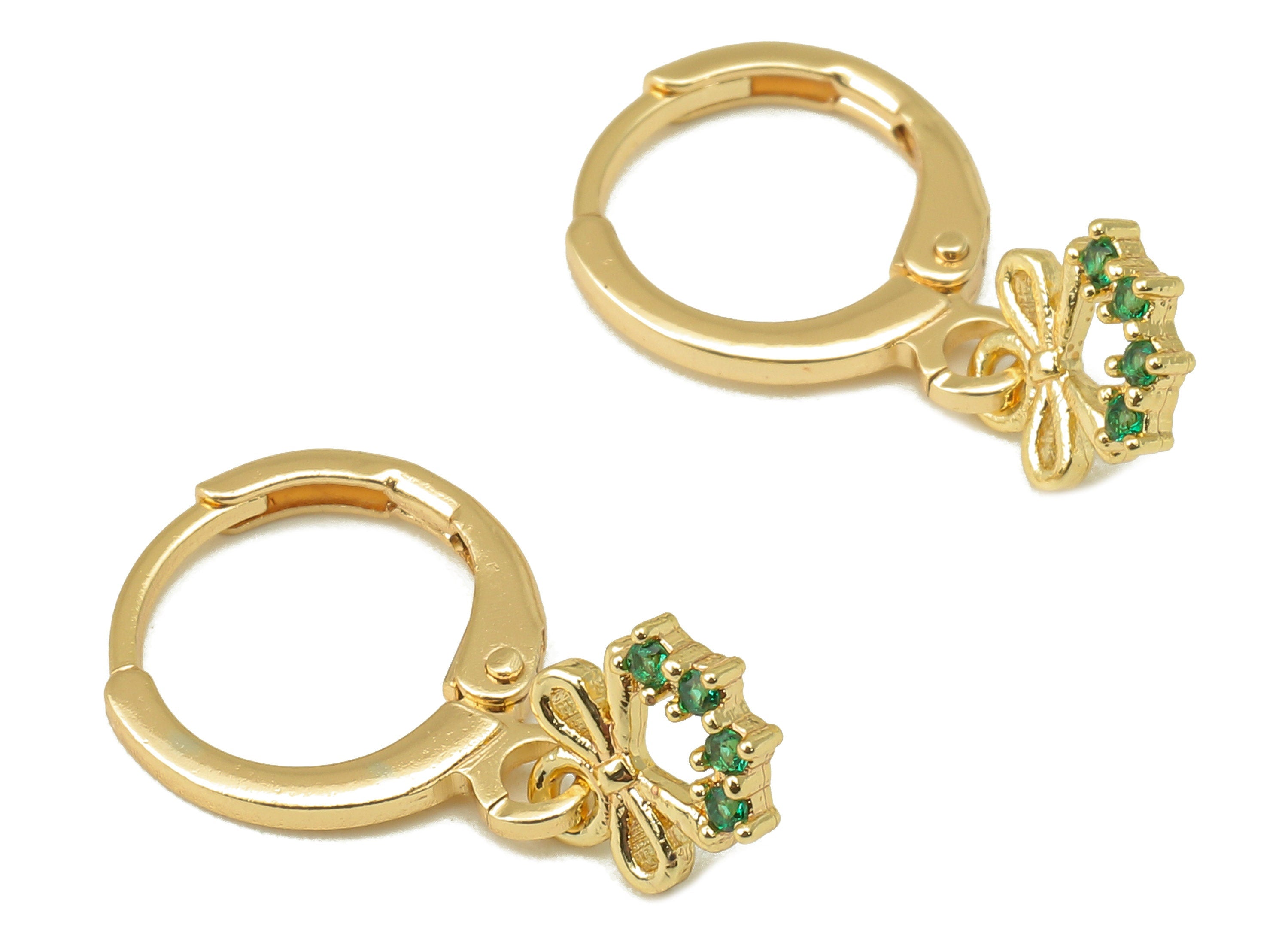 Brass Hoop Earring- Butterfly Bow Huggie Hoop-Cubic Zirconia Clasp Hoop Earring-Huggie Hoop-18K Real Gold Plating-21.27x11.31x1.57mm-RGP5997 - DOMEDBAZAAR