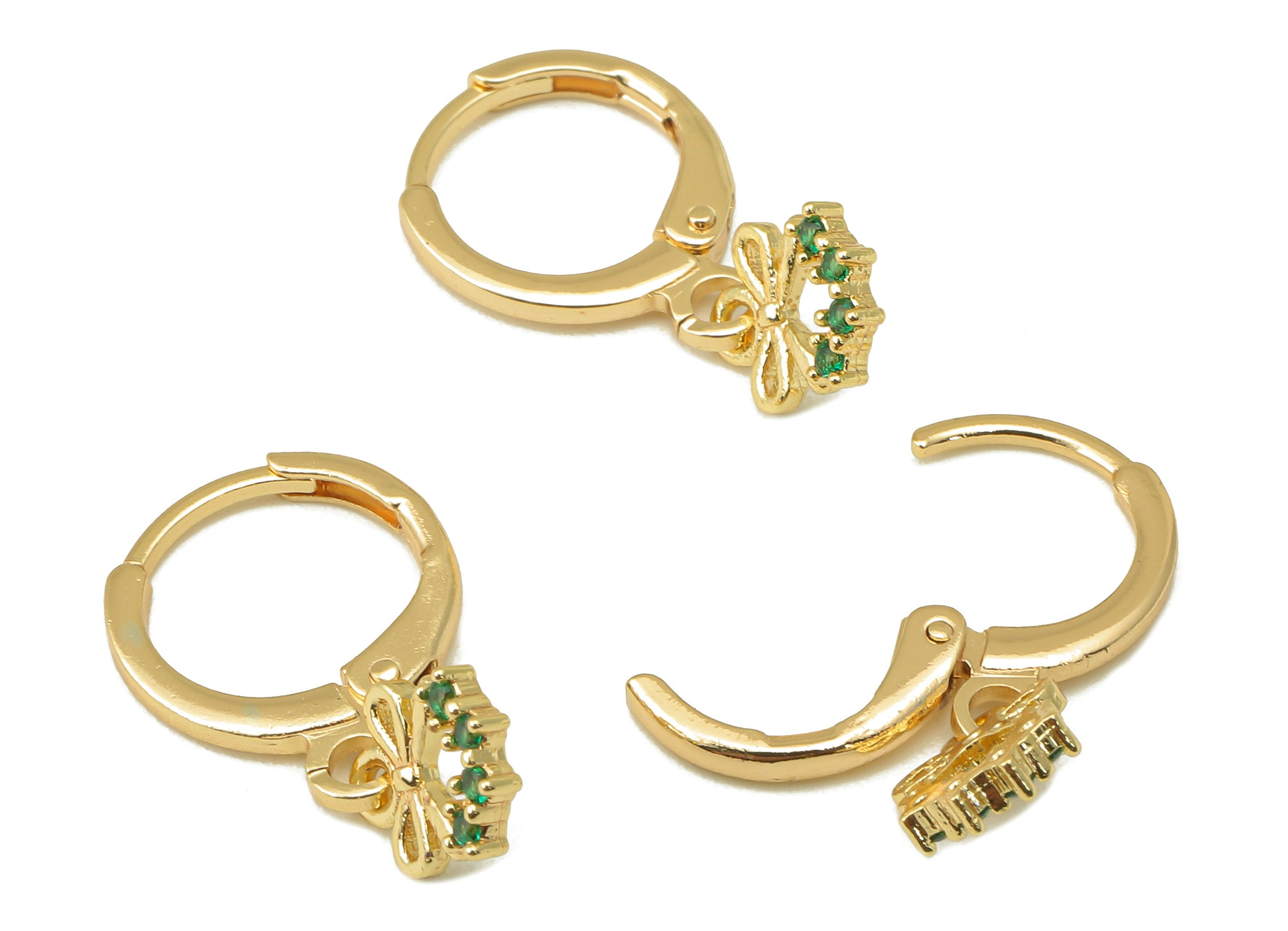 Brass Hoop Earring- Butterfly Bow Huggie Hoop-Cubic Zirconia Clasp Hoop Earring-Huggie Hoop-18K Real Gold Plating-21.27x11.31x1.57mm-RGP5997 - DOMEDBAZAAR